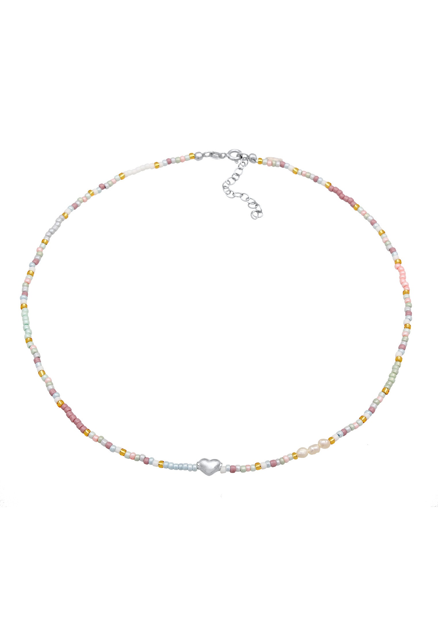 Elli Silberkette »Halskette Choker Herz Glas Beads Sommer Style 925 Silber«