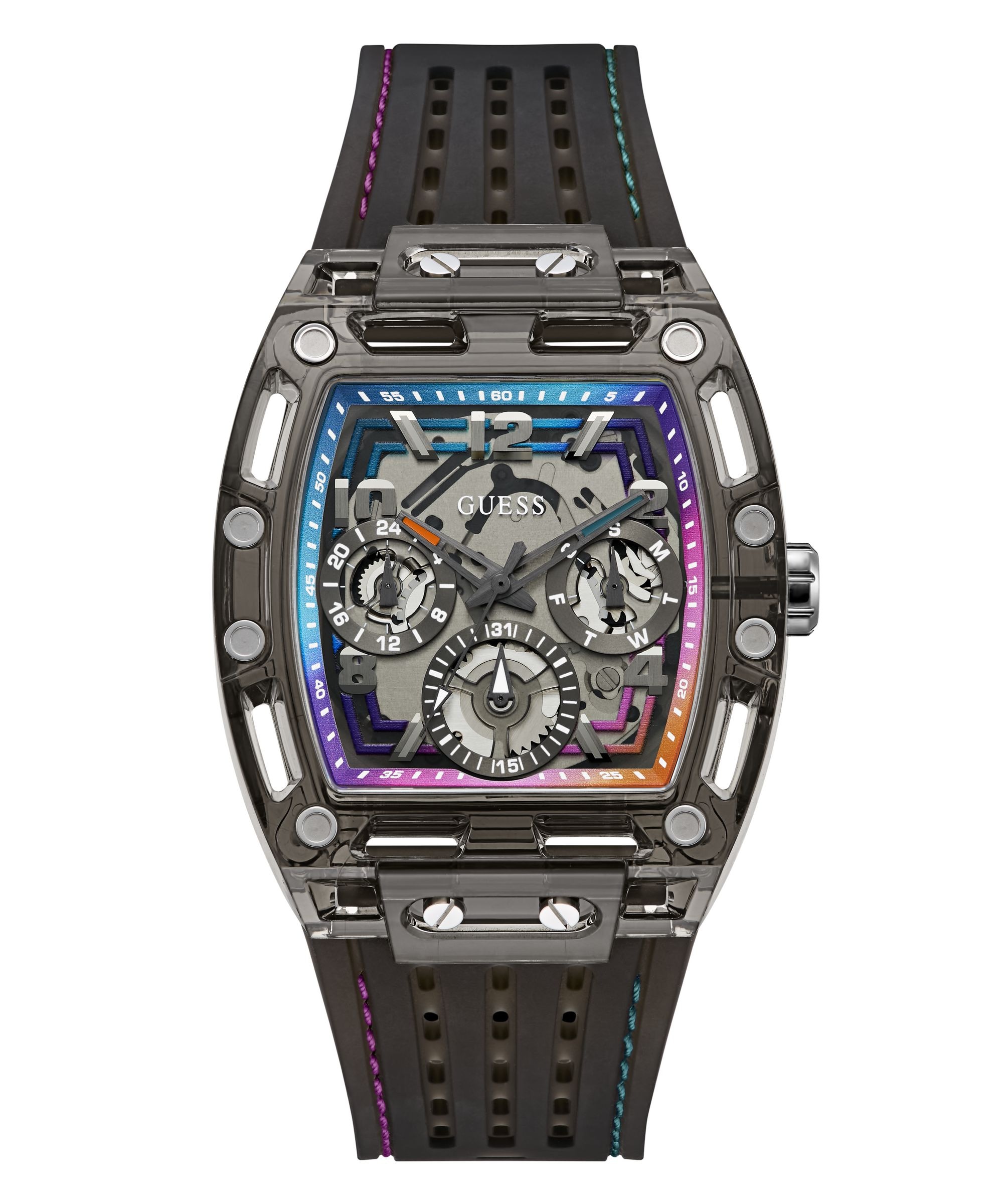 Guess Multifunktionsuhr »PHOENIX« Quarzuhr, Armbanduhr, Herrenuhr, Silikonarmband, analog, Wochentag
