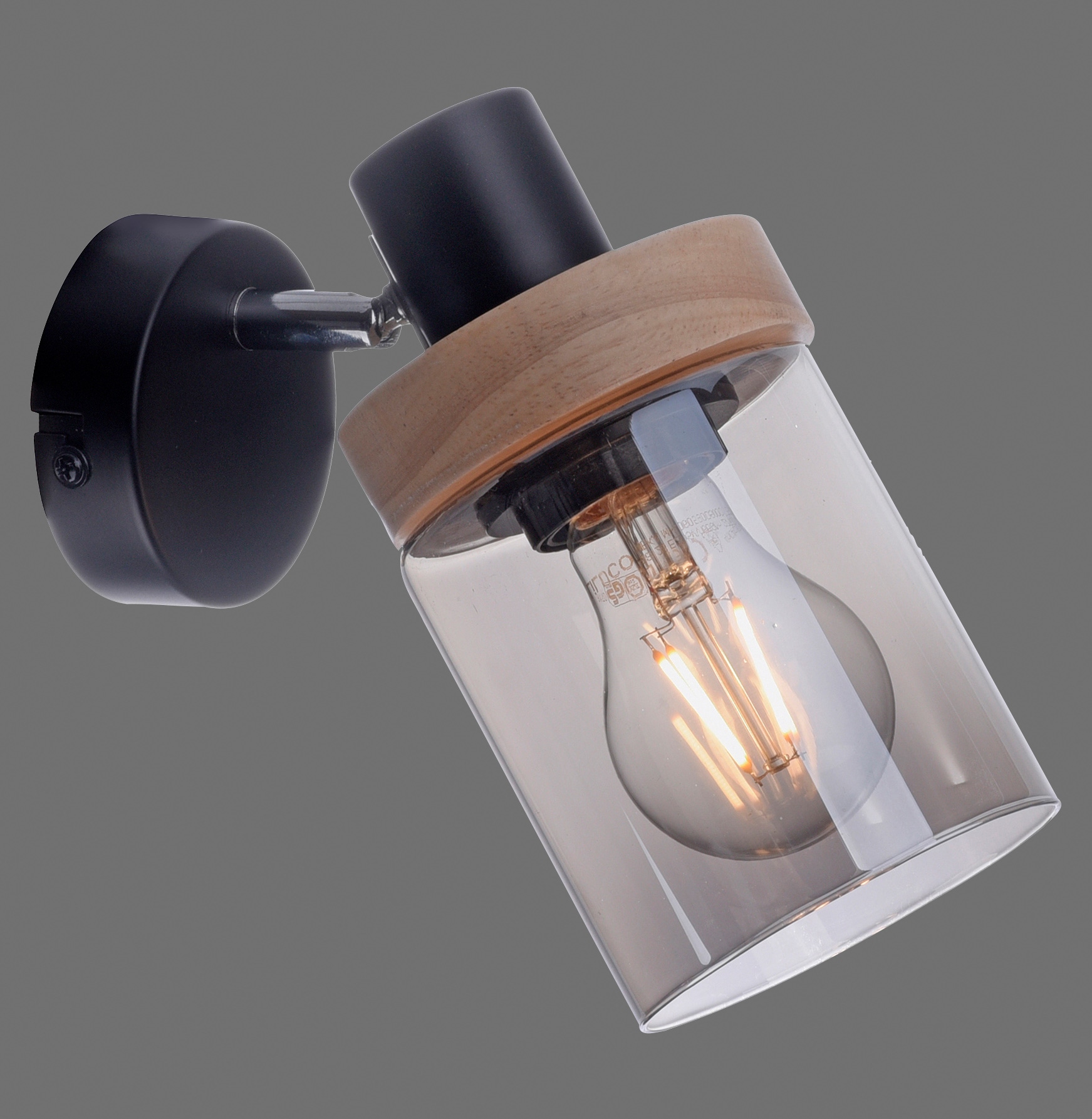 XXL Home Jahren Holz, E27 Leuchtmittel geeignet 3 online Wandlampe, - Wandleuchte Garantie kaufen affaire für flammig-flammig, Rauchglas, 1 Glas, mit »Tendon«, |