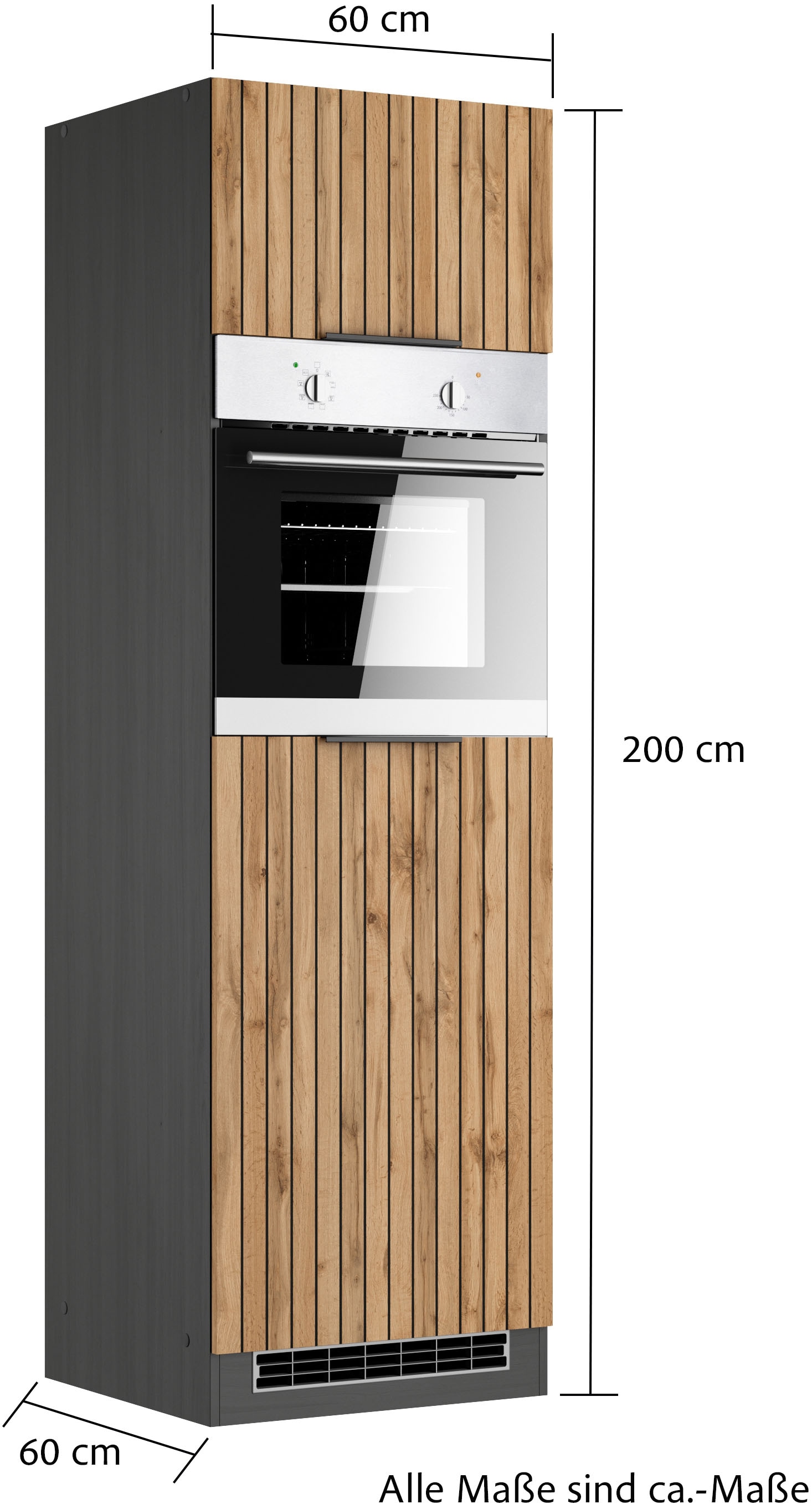 KOCHSTATION Ofenumbauschrank »KS-Lagos«, Breite/Höhe 60/200 cm, mit 2 Türen und 1 offenen Nische