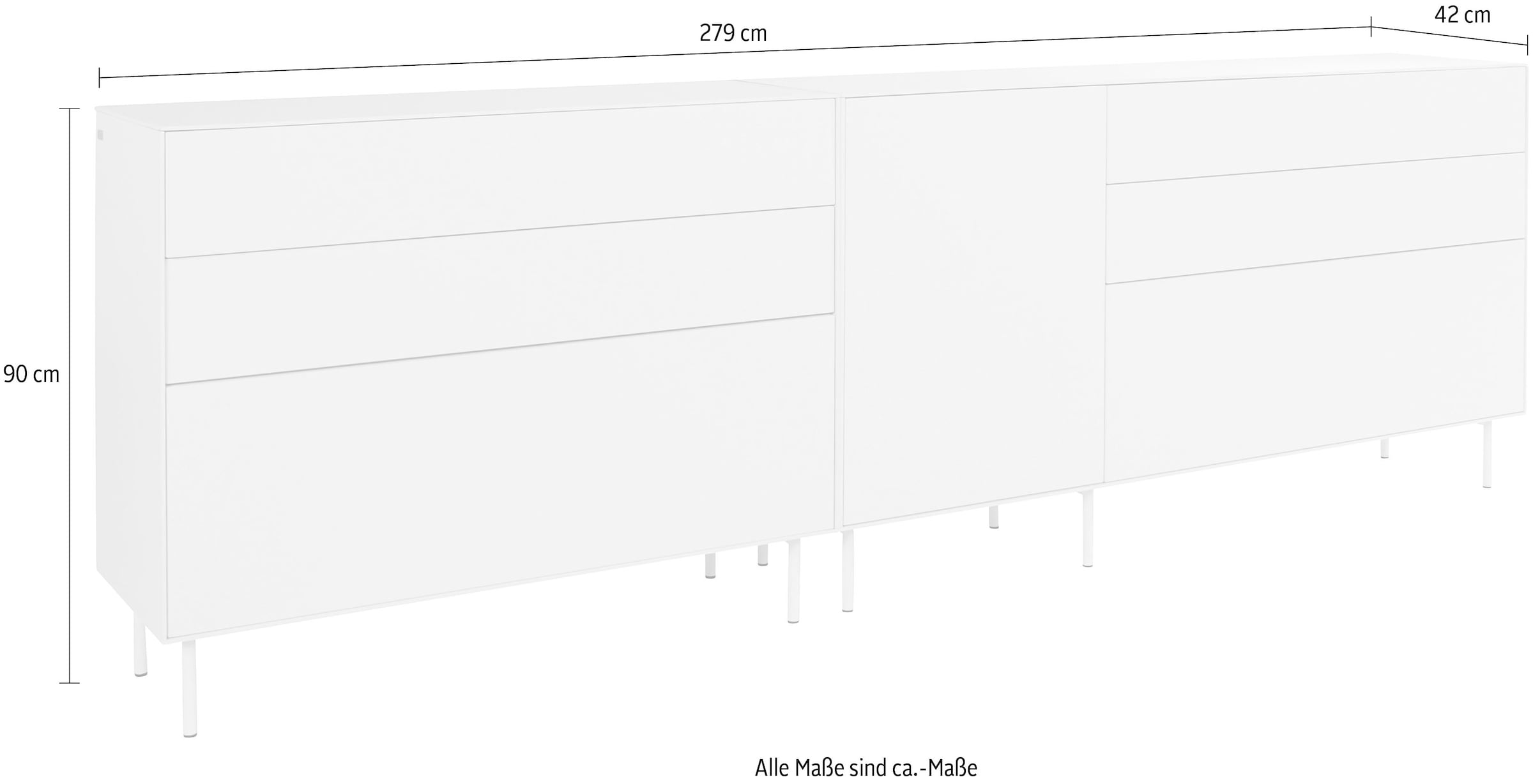 LeGer Home by Lena Gercke Sideboard »Essentials«, (2 St.), Breite: 279cm, MDF lackiert, Push-to-open-Funktion