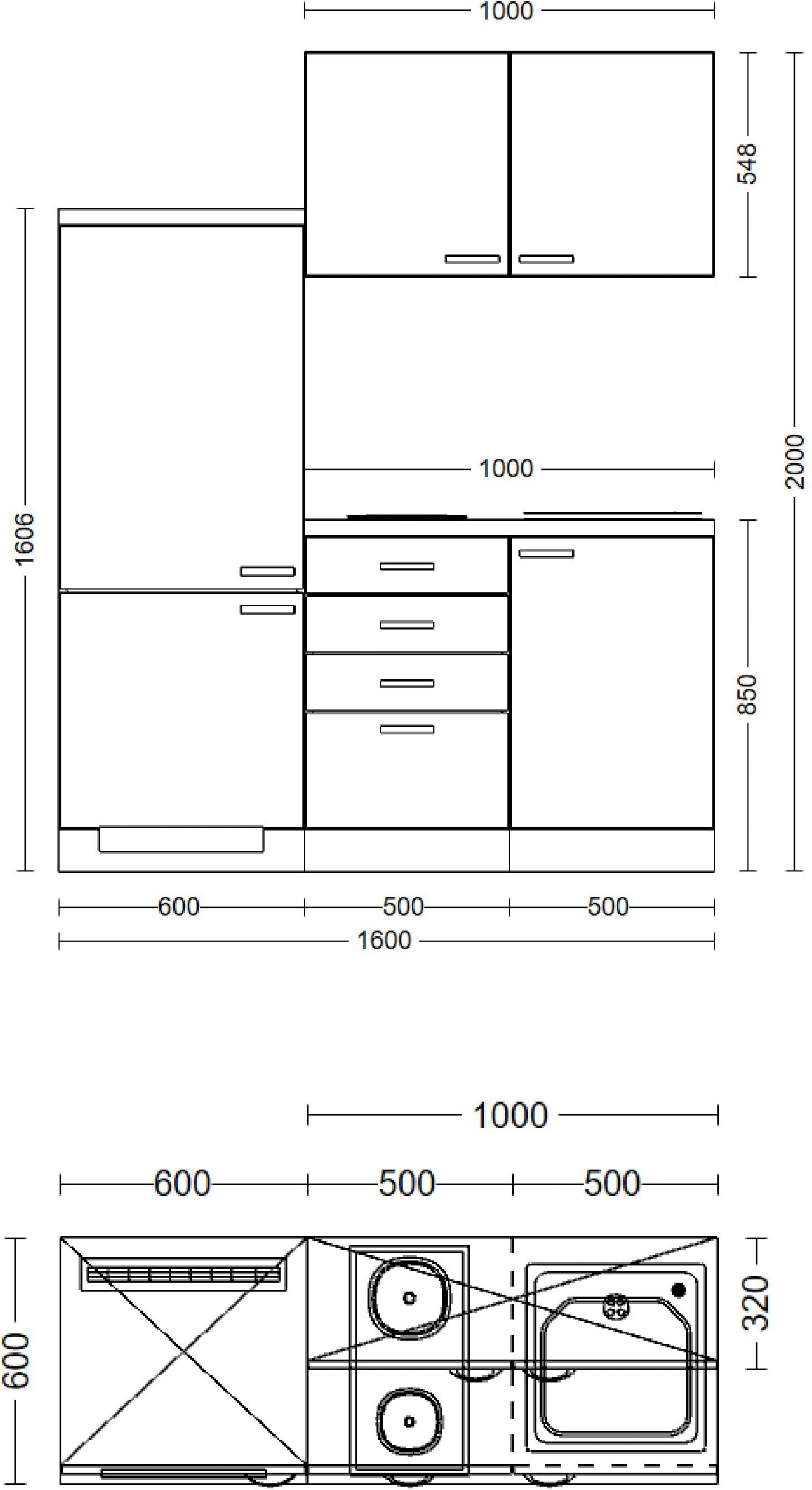 Flex-Well Küchenzeile »Wito«, Gesamtbreite 160 cm, mit Schubkastenschrank und Kochfeld etc.