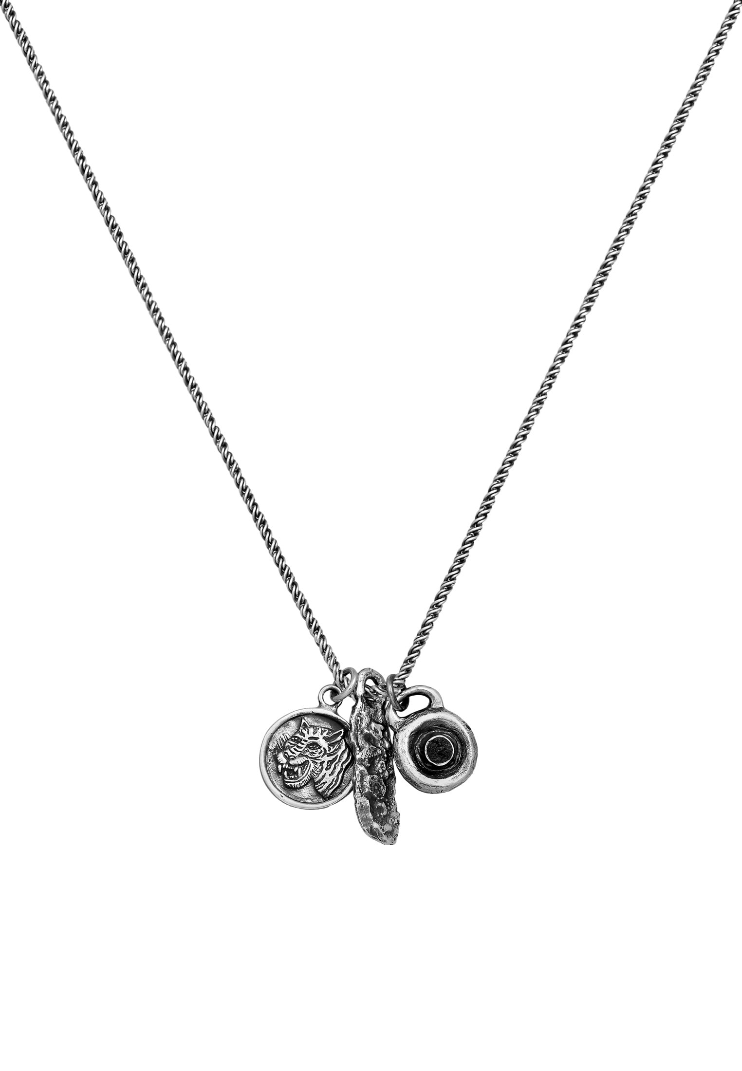 HAZE & GLORY Lange Kette »Halskette Anhänger - Trinity Lava Tigerkopf Barren 925 Silber«