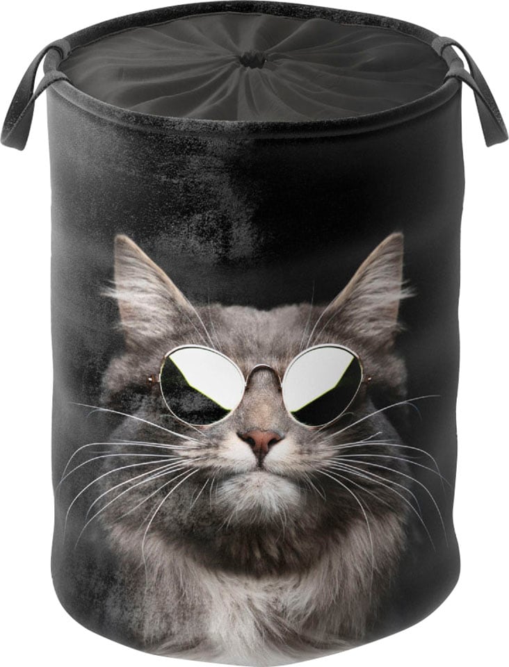 Wäschekorb »Cool Cat«, kräftige Farben, samtweiche Oberfläche, mit Deckel