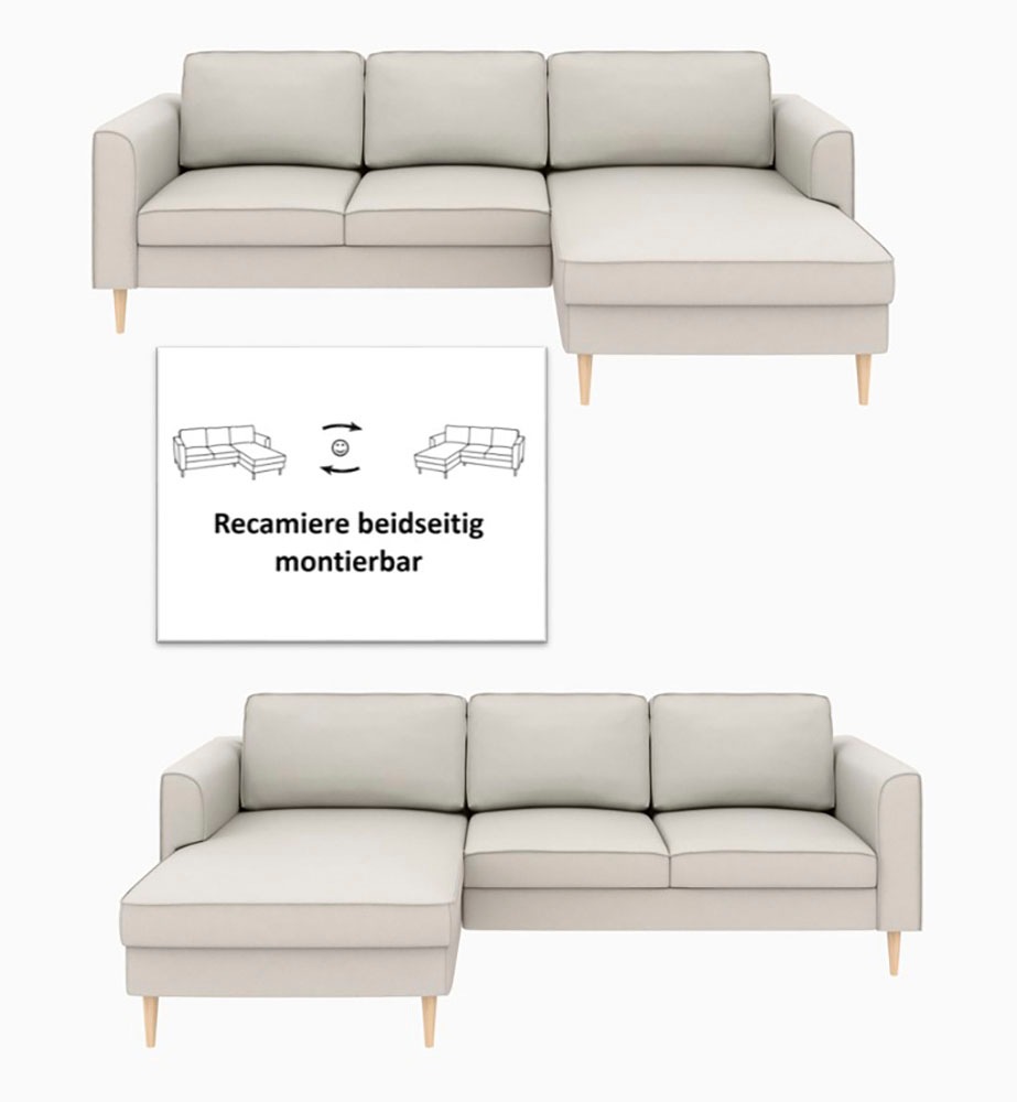 Home affaire Ecksofa »Booster Couch wahlweise mit Schlaffunktion und Bettkasten-auch in Cord«, Recamiere beidseitig montierbar, Sofa in L-Form, 232 cm