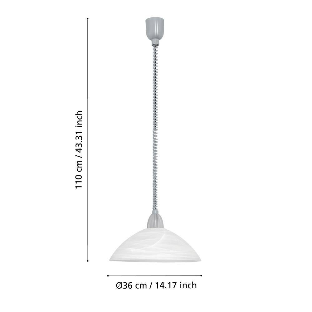 EGLO Pendelleuchte »LORD 2 Hängeleuchte, grau, alabsater Glas in weiß, höhenverstellbar,«, 1 flammig, Leuchtmittel E27 | ohne Leuchtmittel, Pendellampe, Hängelampe, Küche, Esszimmer, klassisches Design,110x36cm