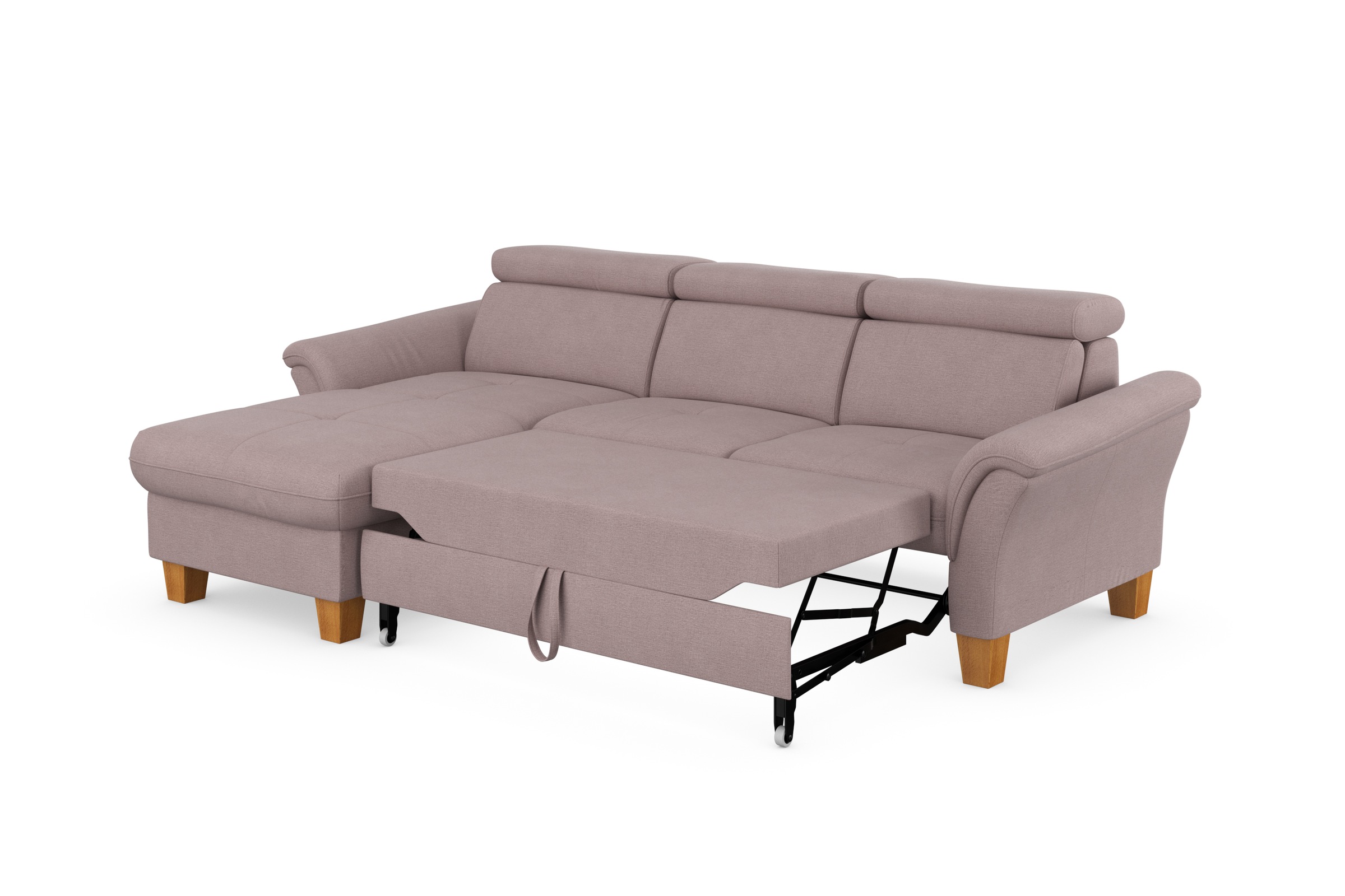 Home affaire Ecksofa »Lindgren L-Form«, wahlweise mit Bett mit klappbaren Rollen, Kasten und Kopfverstellung