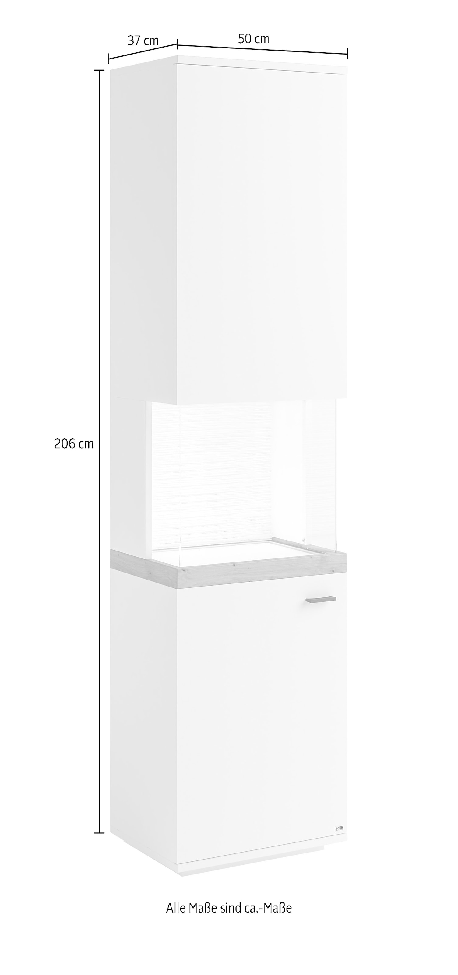 set one by Musterring Glasvitrine, Farben weiß oder grau mit Eicheabsetzung, mit LED-Beleuchtung