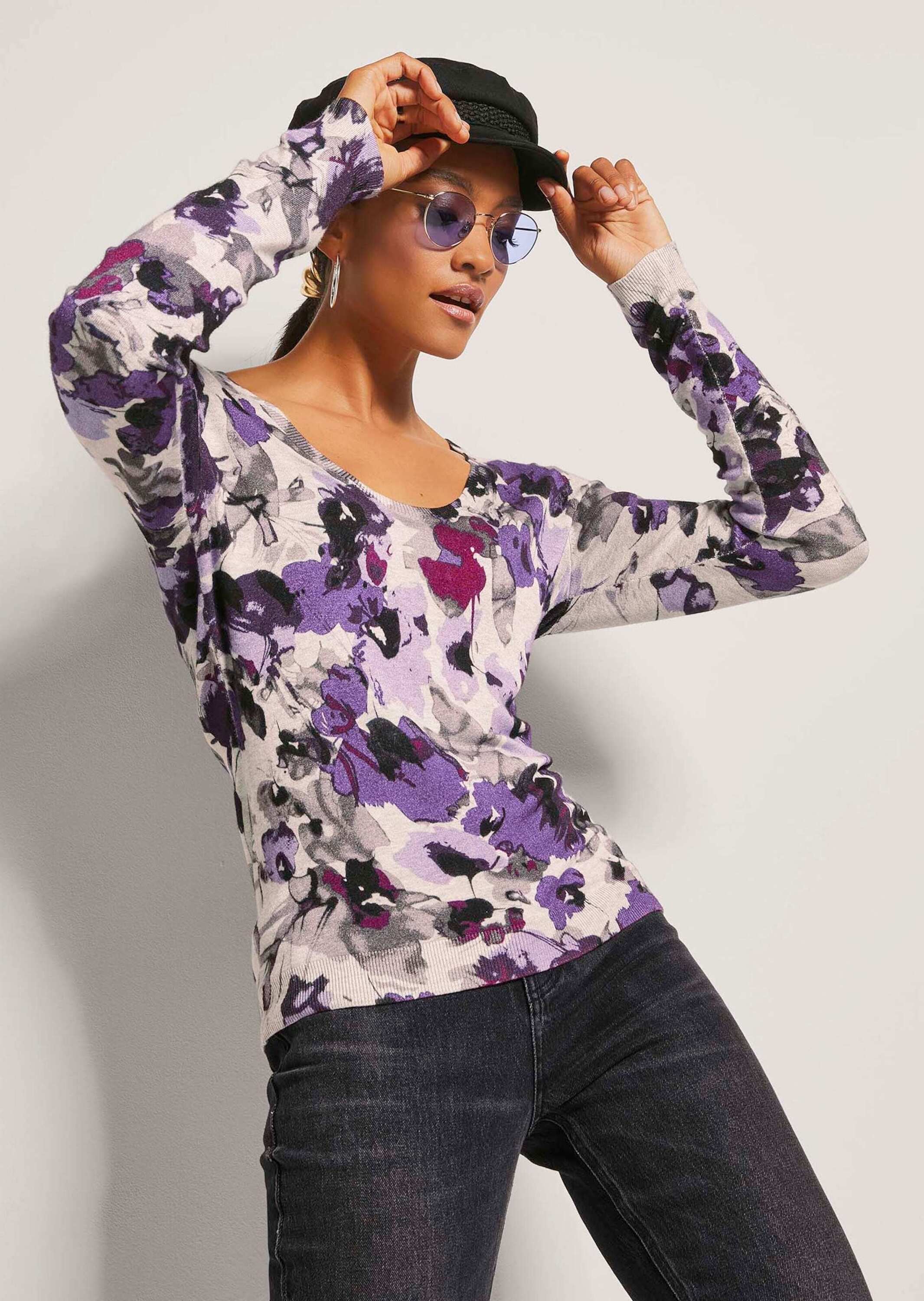 MADELEINE Longpullover »Pullover Feinstrick-Pullover mit Unikat-Print«