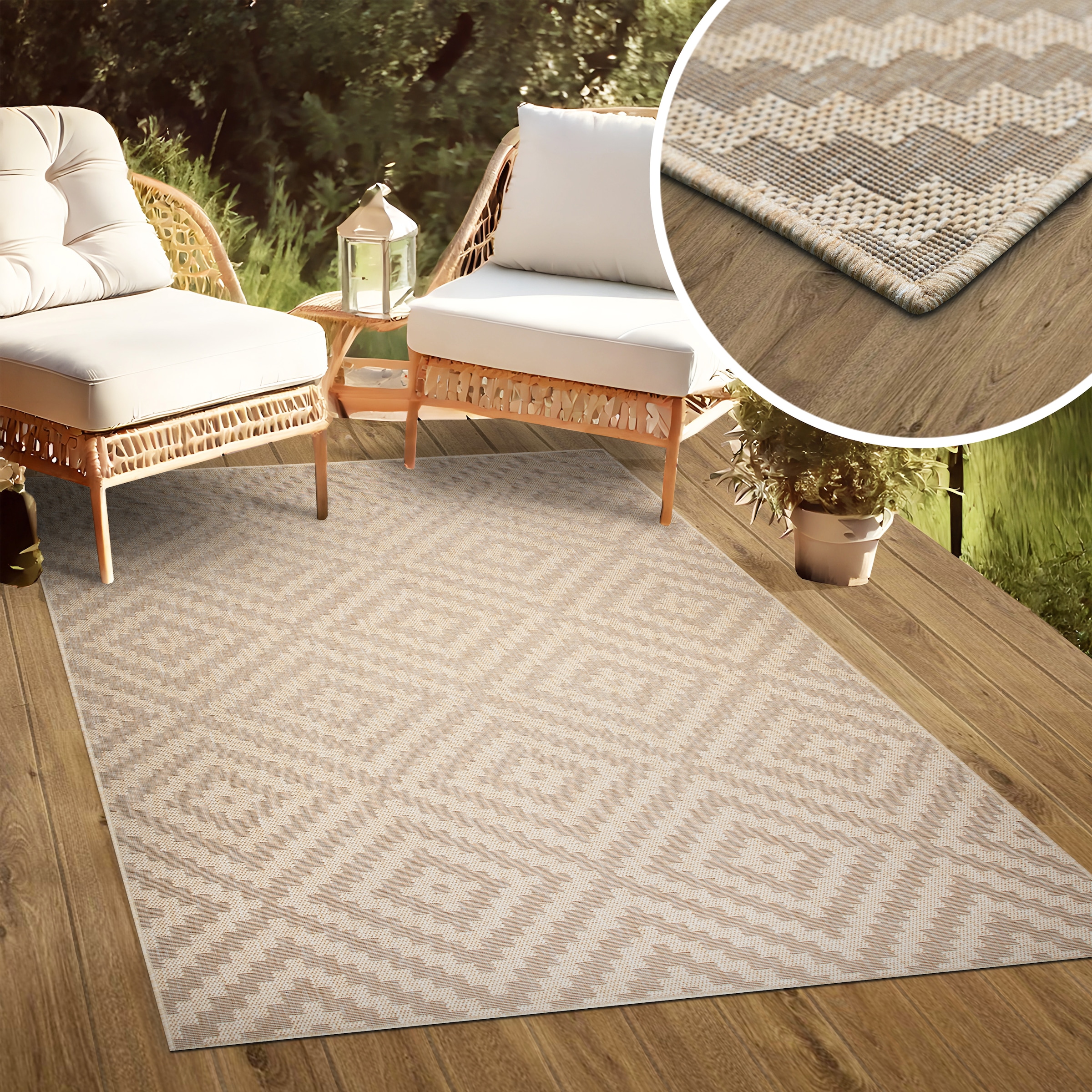 OTTO home Teppich »Cordoba auch als Läufer erhältlich« rechteckig 3 mm Höhe In- und Outdoor geeignet, Sisal-Optik, Wetterfest & UV-beständig, Boho