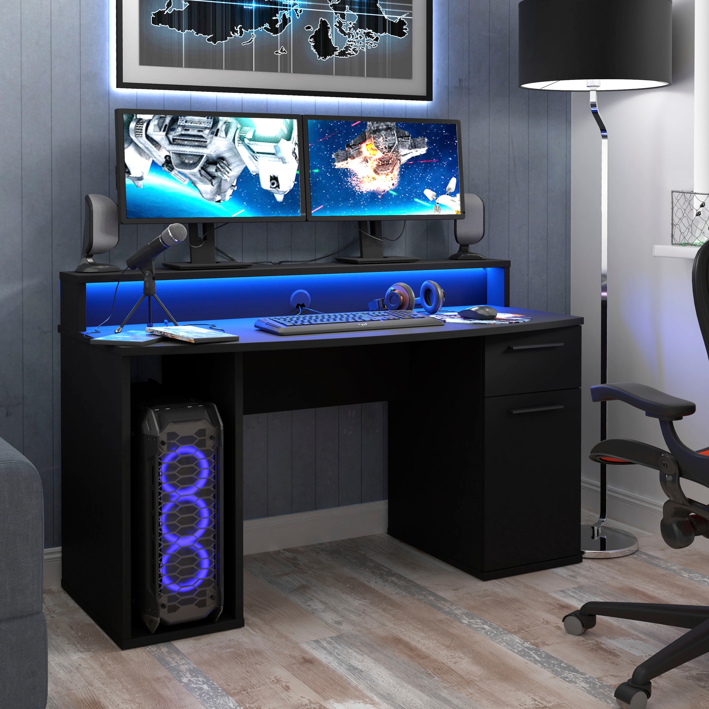 FORTE Gamingtisch »Ayo«, mit LED-RGB Beleuchtung, moderner Schreibtisch, Breite 140 cm