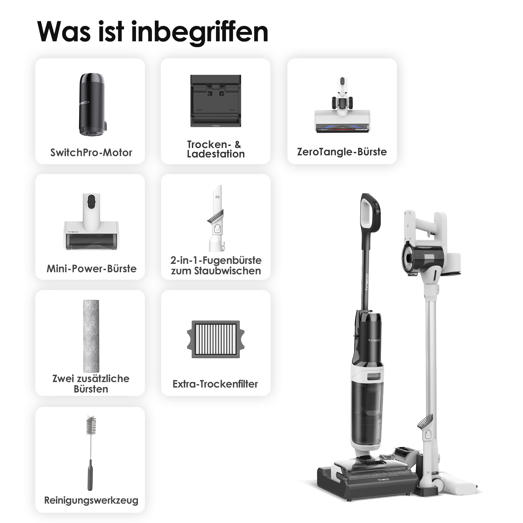 Tineco Nass-Trocken-Sauger »Floor One Switch S6 Stretch Plus mit 85°Grad Heißluft-Trocknung«, für Tierhaare & Allergiker, Selbstreinigung, Teppich & Hartboden