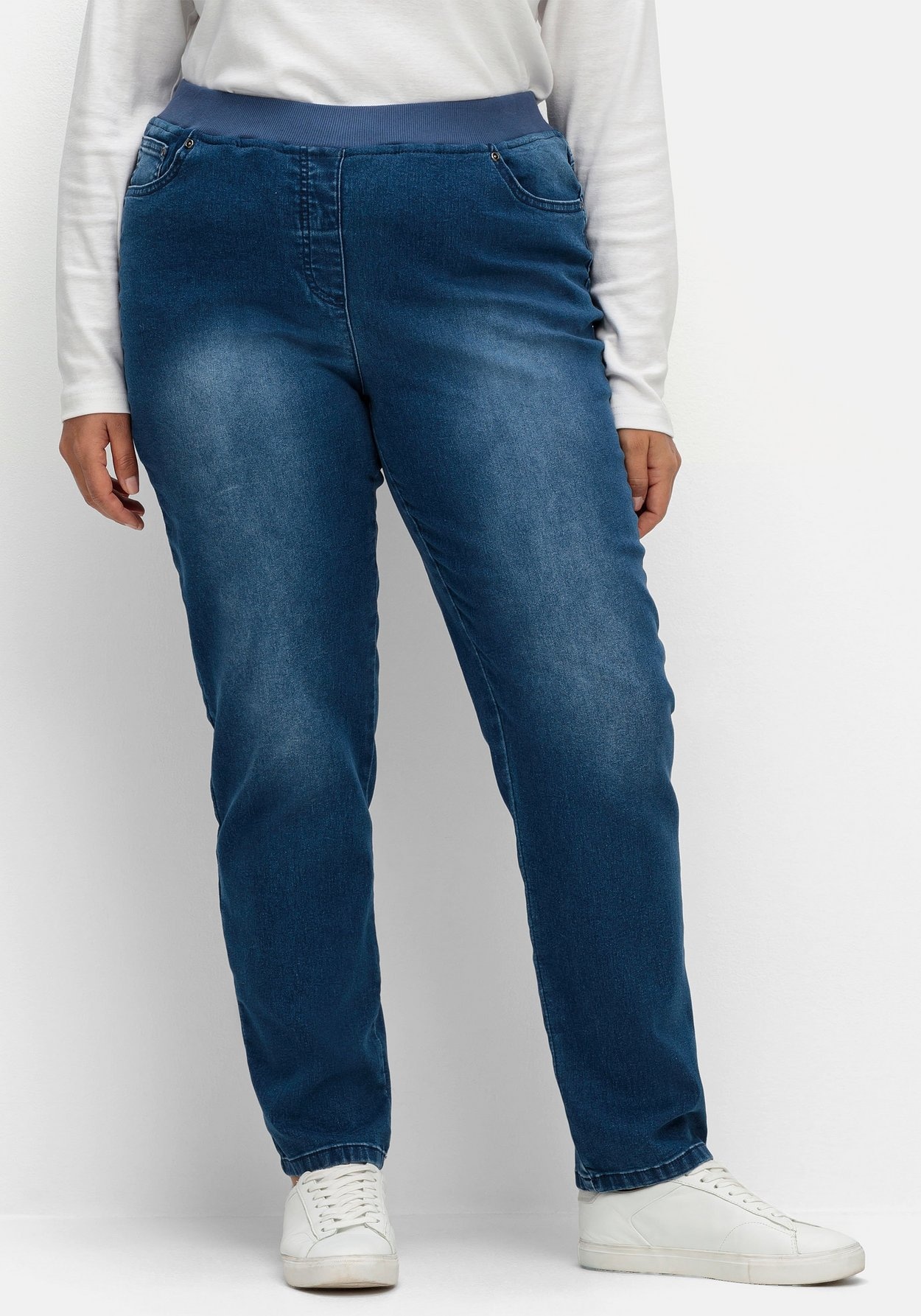 Sheego Schlupfjeans »Schmale Jeans mit Rippstrick-Dehnbund«