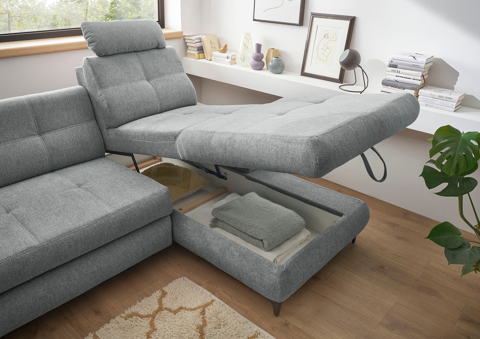 ED EXCITING DESIGN Ecksofa »Altona L-Form« mit Bettfunktion, Bettkasten, Armteilverstellung & Kopfstützen