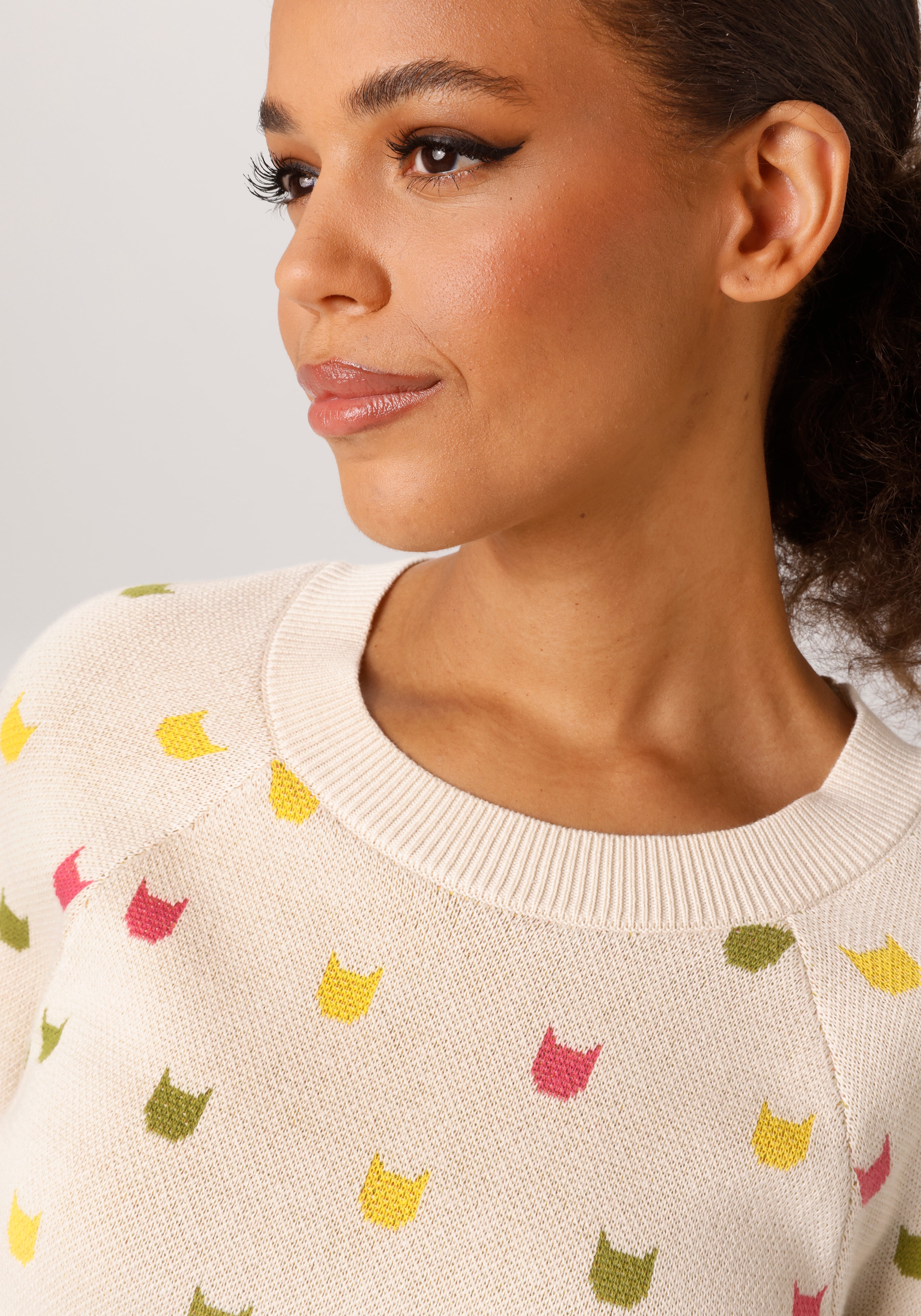 Aniston CASUAL Strickpullover mit eingestrickten grafischen Katzenköpfen - NEUE KOLLEKTION