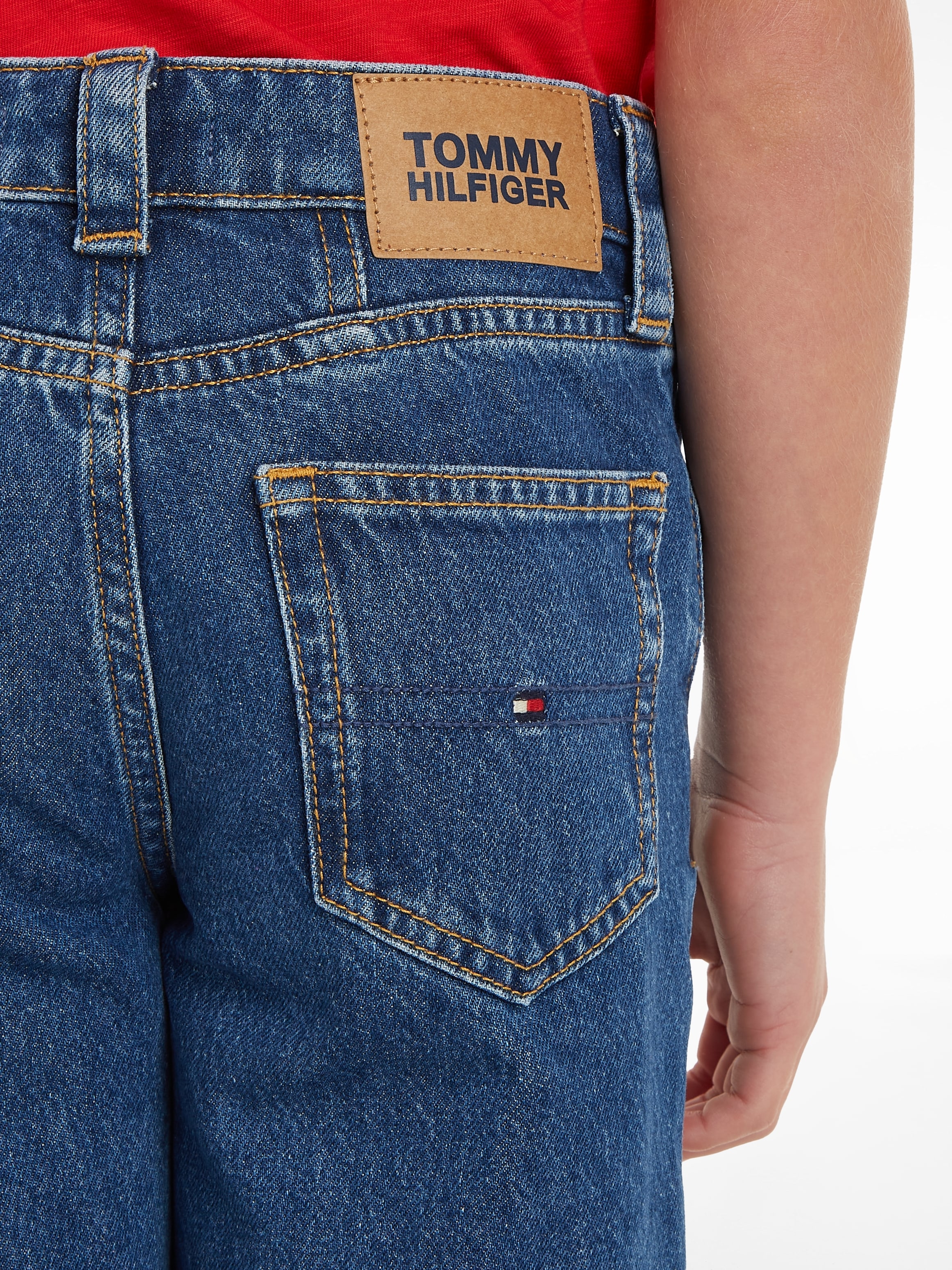 Tommy Hilfiger am MiniMe,mit »GIRLFRIEND Leder-Brandlabel bei MID ♕ BLUE«, Junior hinteren Kids 5-Pocket-Jeans Bund Kinder