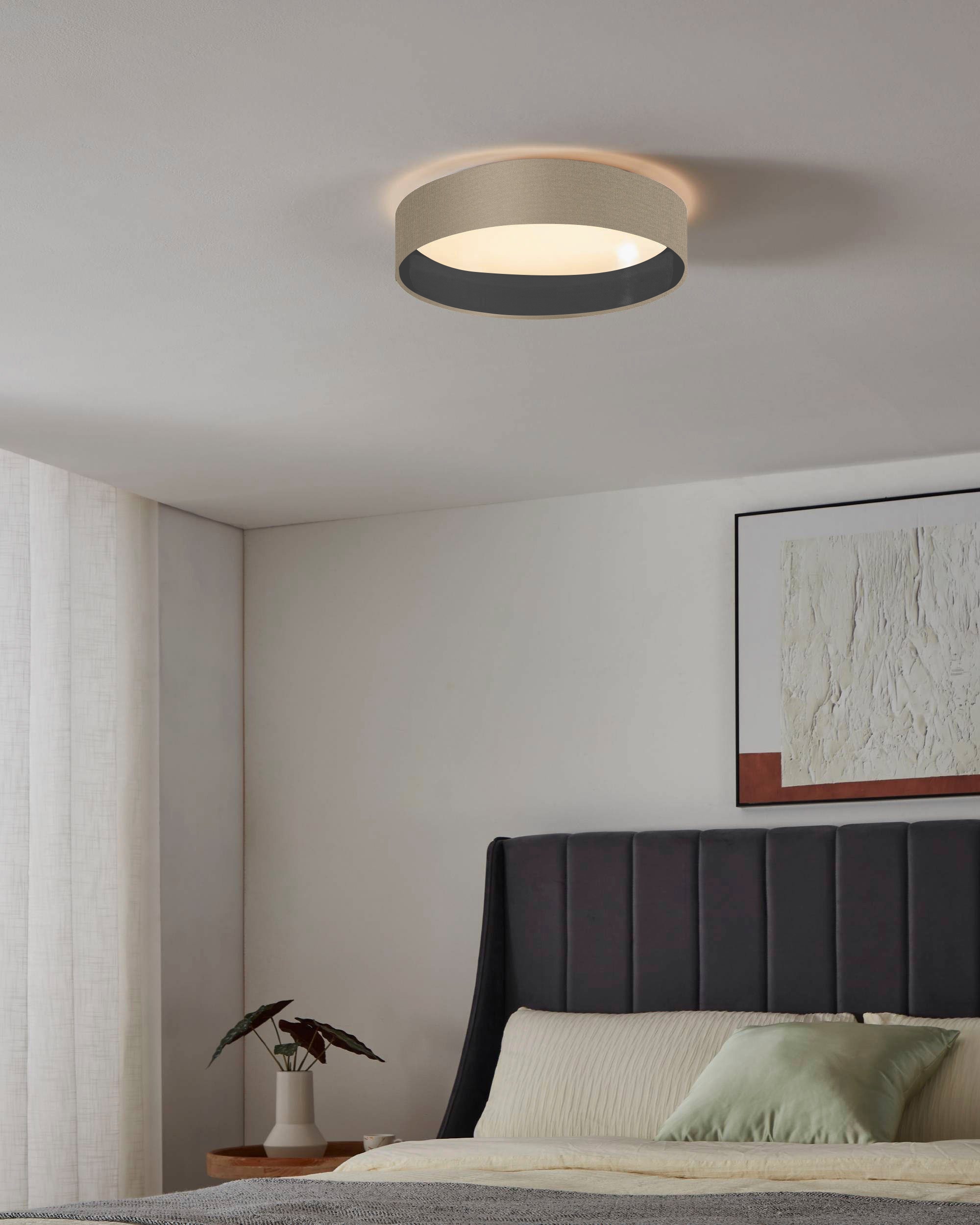 Leonique LED Deckenleuchte »Juria«, 1 flammig, Leuchtmittel LED-Modul | LED fest integriert, Deckenlampe Ø38 x H9 cm mit Textil-/Stoffschirm, CCT, Fernbedienung