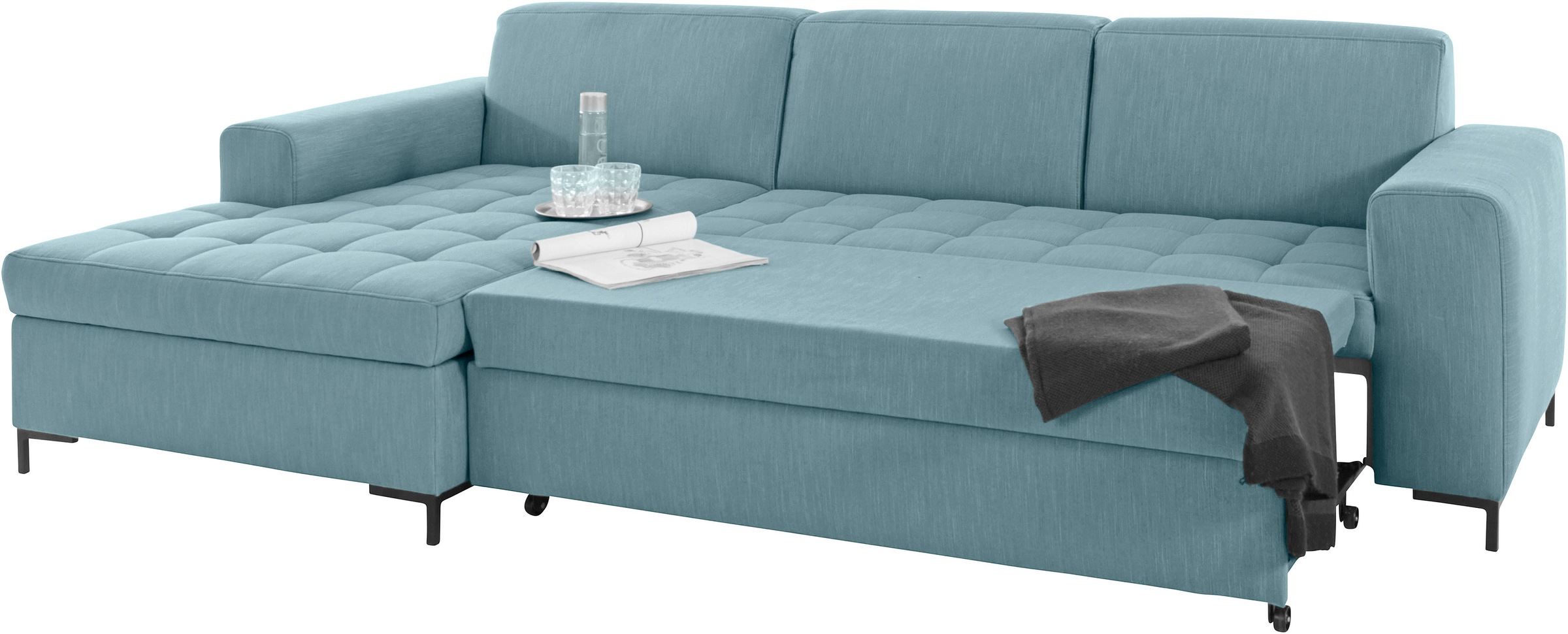 OTTO products Ecksofa »Grazzo, zeitlos & elegant, moderne Sitzheftung, Breite 266cm, L-Form«, hochwertige Stoffe aus recyceltem Material, Steppung im Sitzbereich