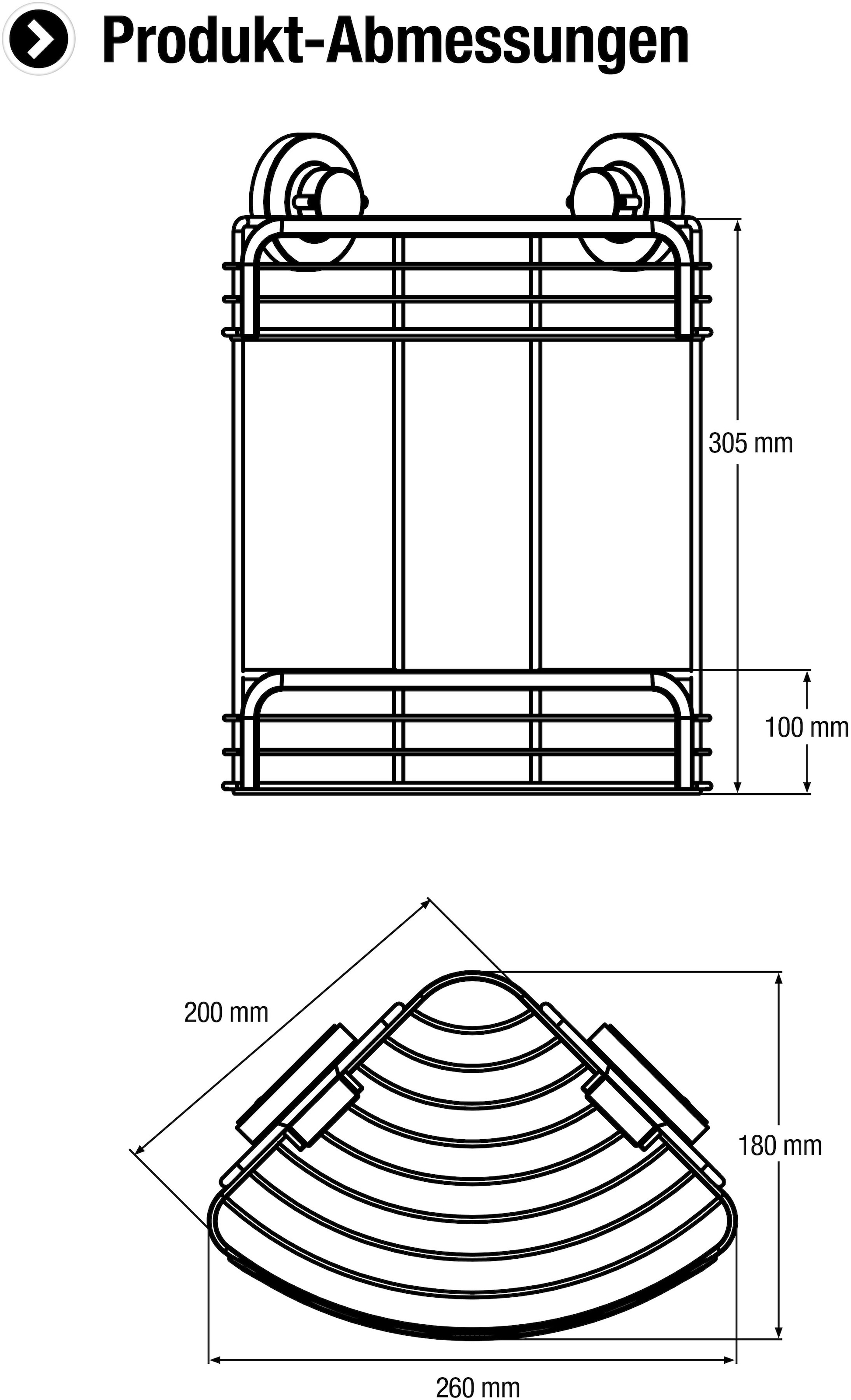 CORNAT Duschregal »3 in 1 - Zwei extra höhe Körbe - Zur Eckmontage - Duschablage«, 3 Befestigungsoptionen mit Saugnapf, Klebepad & Bohren - Verchromt