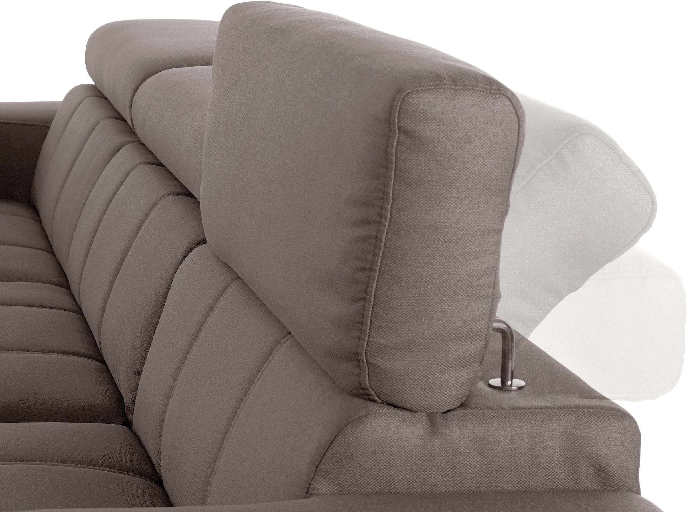 DOMO collection Ecksofa »Trento L-Form, mit Kufenfuß oder Einzelfuß«, wahlweise mit Kopfteilverstellung, Recamiere links/rechts bestellbar