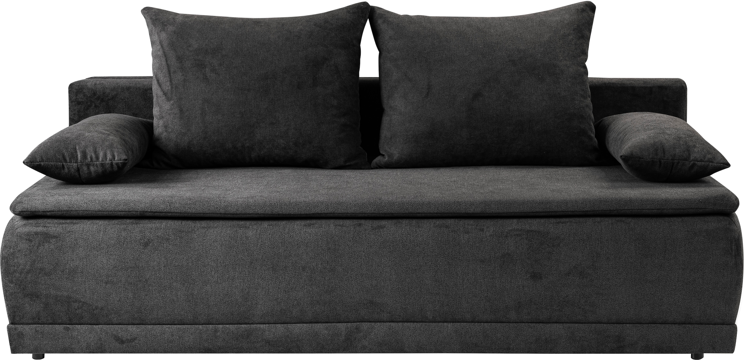WERK2 Schlafsofa »Biggi, komfortabel & elegant, Schlaffunktion, Bettkasten, Breite 260cm«, inkl. losen Kissen, Struktur weich, anthrazit