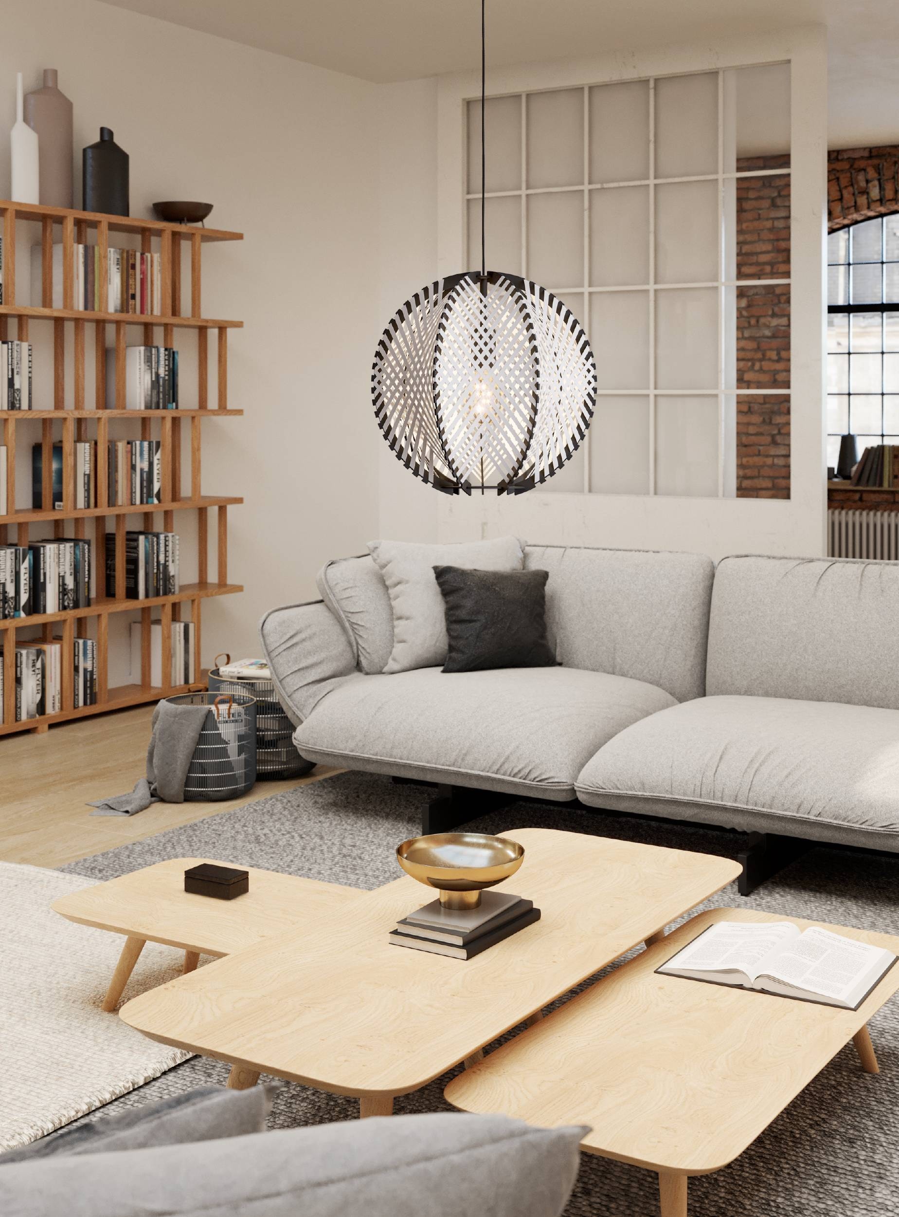 EGLO Hängeleuchte »Waverton Hängelampe, Esszimmerlampe, Metall, Holz, Textil in Weiß, E27« E27 1 Stk. Hängeleuchte - H110 x Ø40 cm - schwarz - 1X40W exkl.