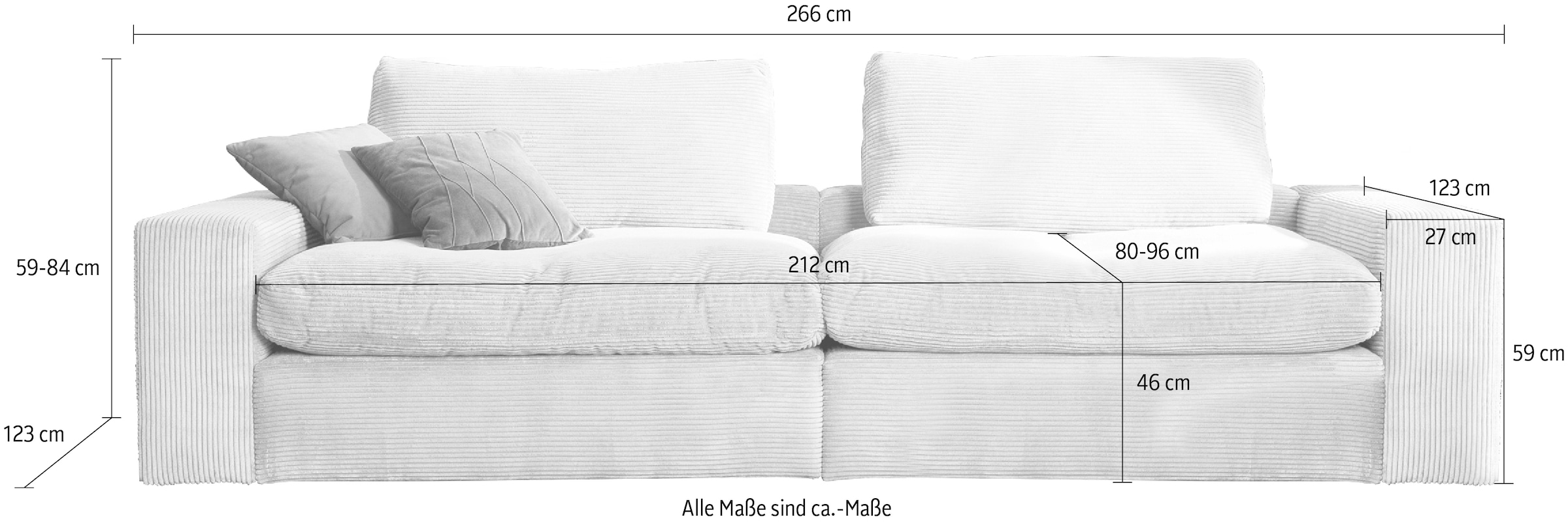 alina Big-Sofa »Sandy«, 266 cm breit und 123 cm tief, in modernem Cordstoff
