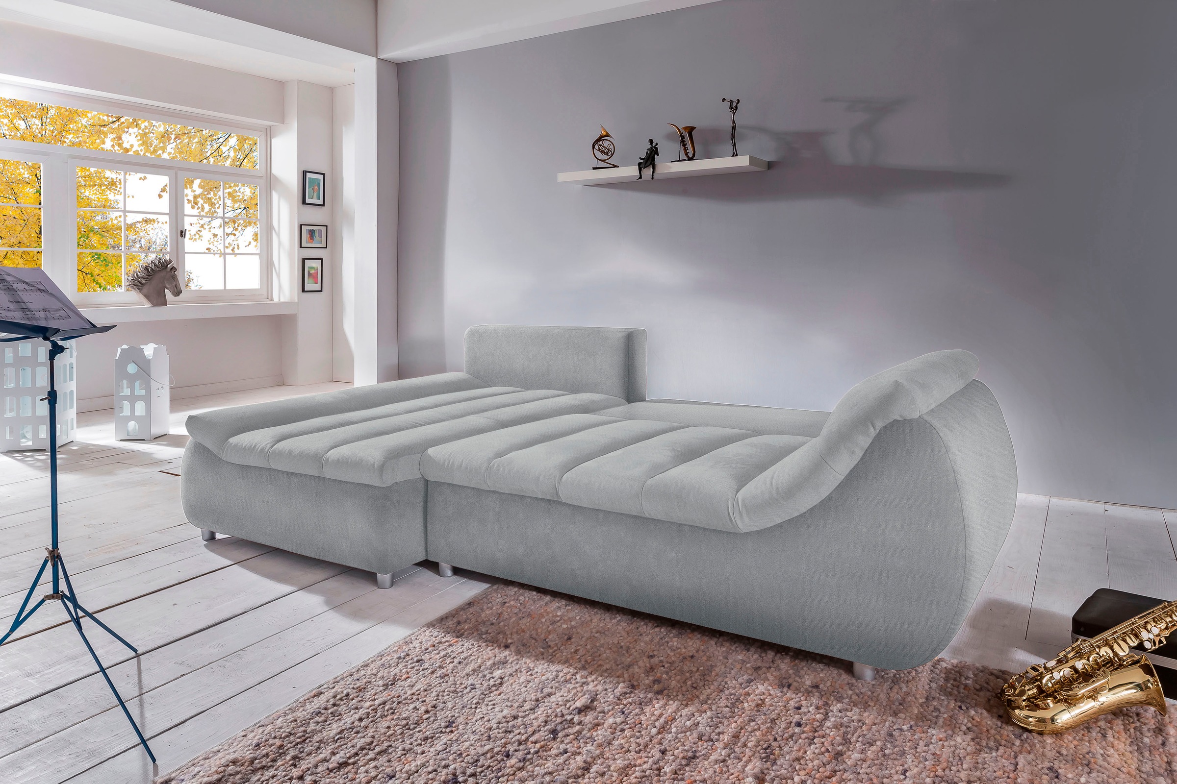 INOSIGN Ecksofa »Imola elegant und bequem, aktuelle Steppung im Sitz, L-Form«, wahlweise mit Bettfunktion