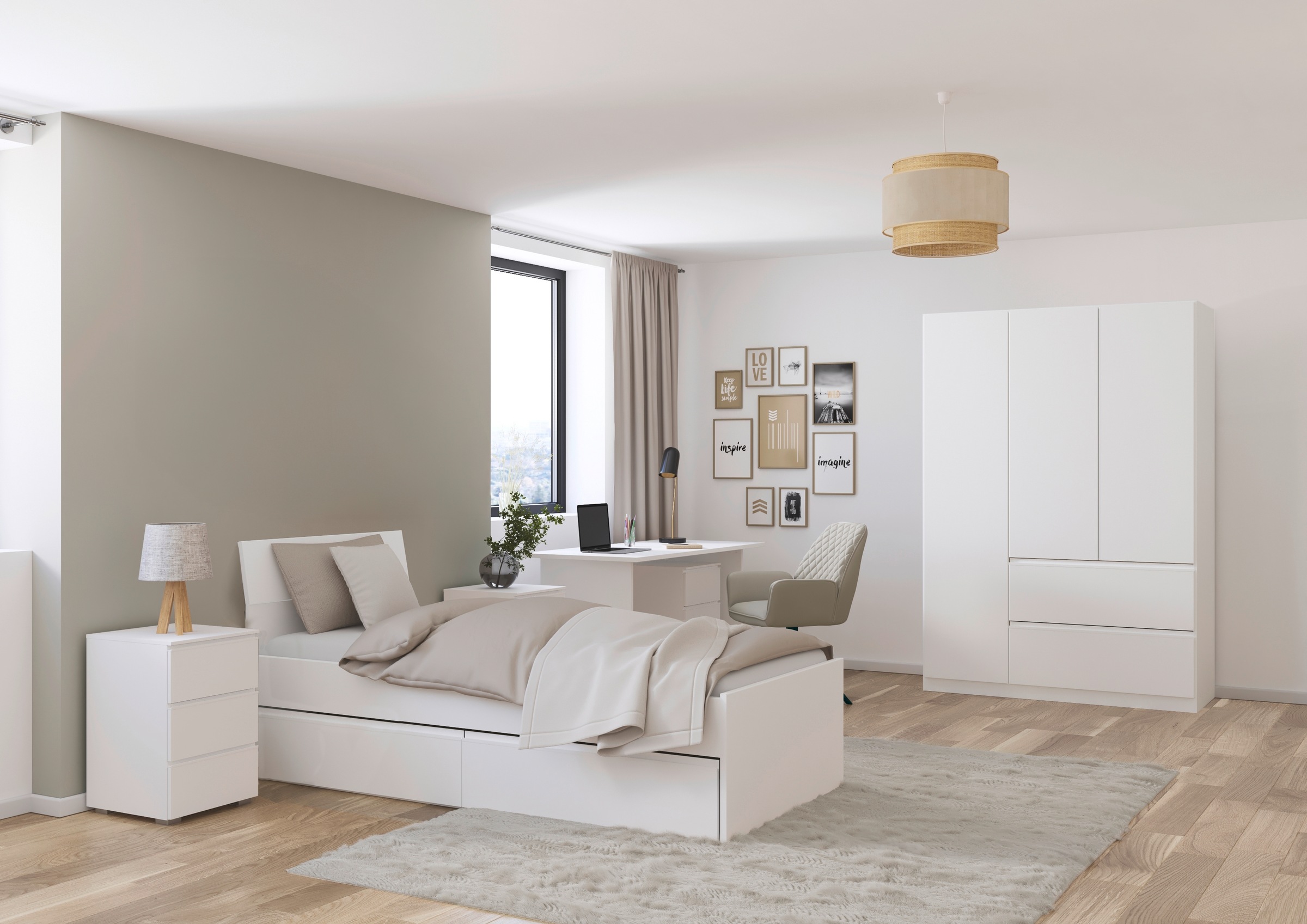 rauch Jugendzimmer-Set »Komplettzimmer Schlafzimmer-Set (5-St.) Jugendzimmer-Set JOEL« Set, 5 Stk. tlg. Bett 2 Breiten,Nachttisch,Tisch,Rollcontainer,Schrank MADE IN GERMANY