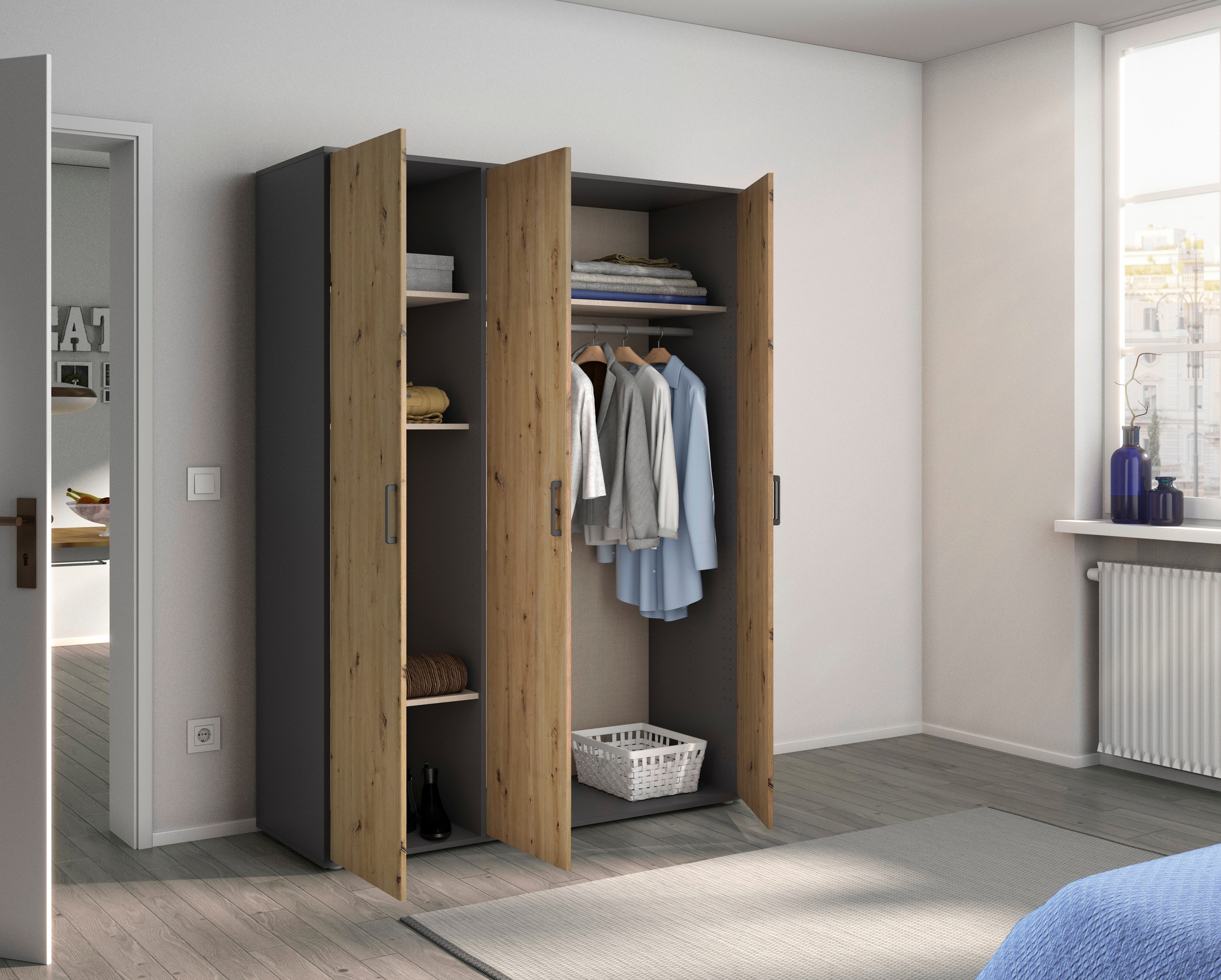 rauch Kleiderschrank »VOYAGER Otto´s Choice Garderobe Wäscheschrank TOPSELLER Schlafzimmer«, (in 3 verschiedenen Ausstattungen BASIC/CLASSIC/PREMIUM), Schrank mit modernen Griffen in viel Stauraum MADE IN GERMANY