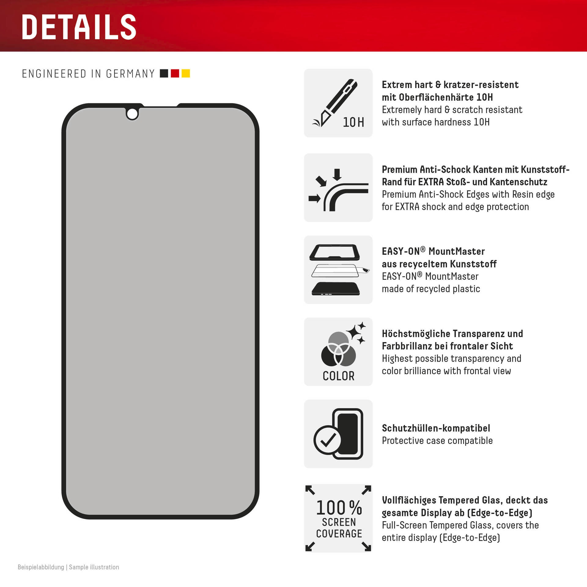 Displex Displayschutzglas »Privacy Glass Screen Protector mit EASY-ON MountMaster« für Apple iPhone 16e;Apple iPhone 17e Displayschutzfolie, Schutzfolie, Bildschirmschutz, kratz- & stoßfest