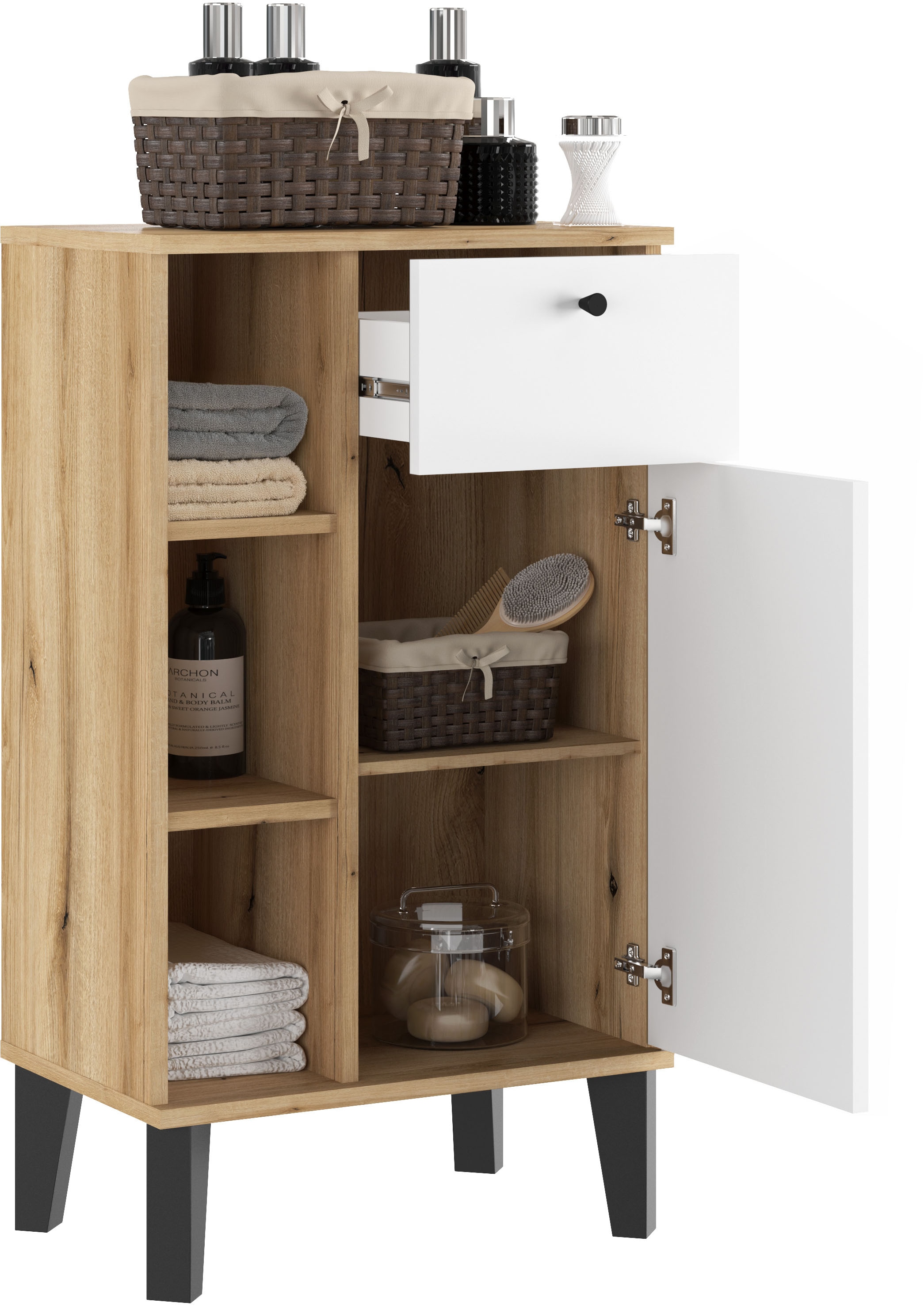 INOSIGN Midischrank »Oslo, Badschrank mit Knopfgriff, Schrank im skandinavischen Design«, in der Türfarbe Weiß oder Grau verfügbar, ausreichend Stauraum