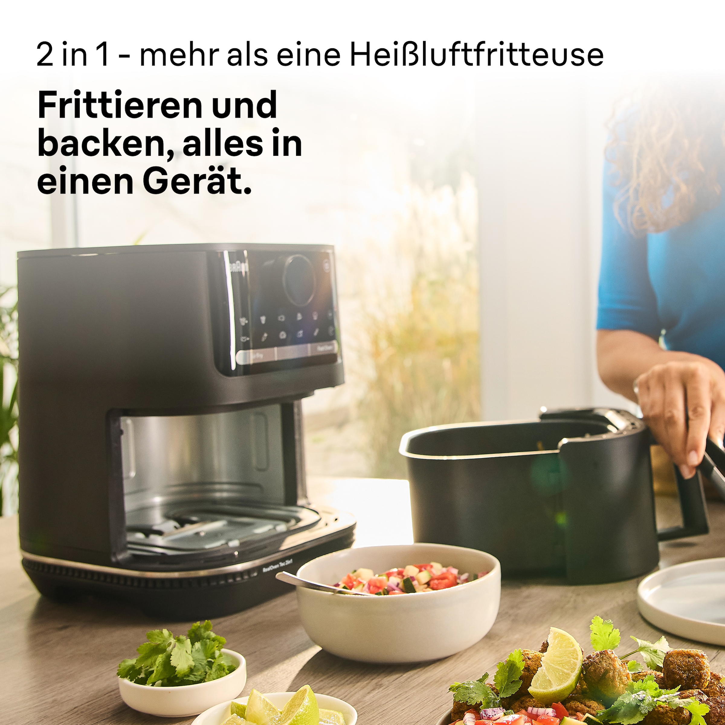 Braun Heißluftfritteuse »MultiFry HF 5054I BK« 2000 W 2 in 1-Gerät: Frittieren & Backen, 2.000 Watt, digitales Display