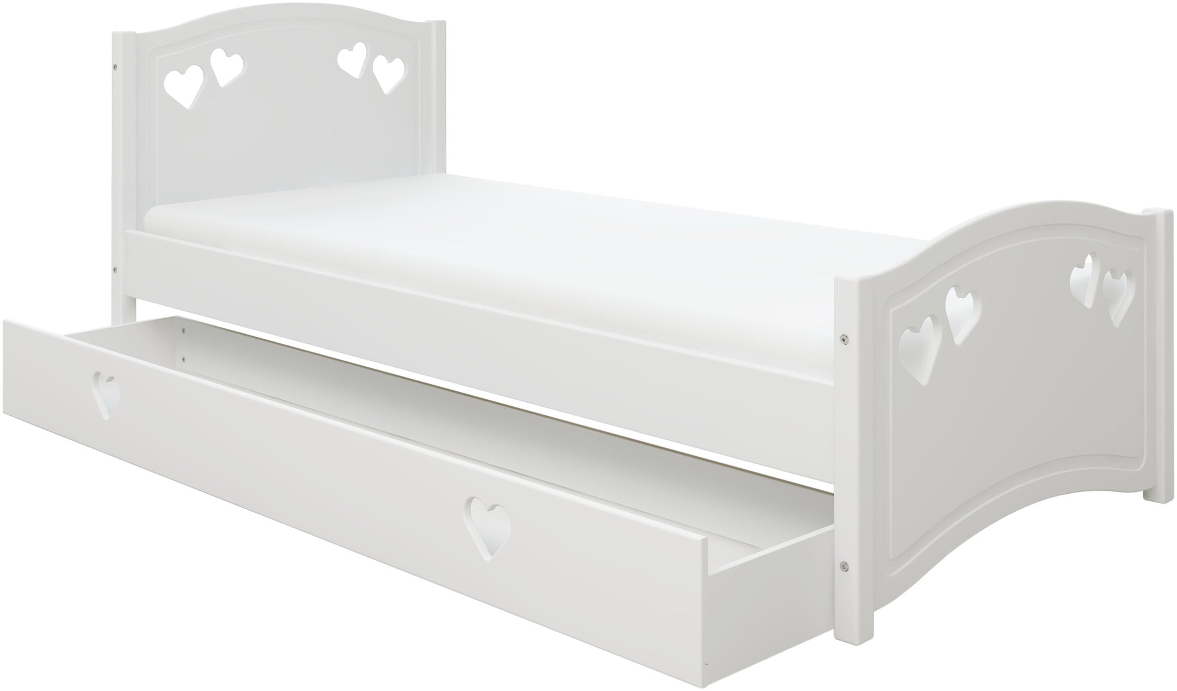 Lüttenhütt Jugendbett »Beeke, Kinderbett, mit Matratze + Schublade,«, (4 tlg., Komplettbett inklusive Lattenrost, Bettkasten und Matratze), FSC®-zertifiziert, viel Stauraum, bis 100 KG belastbar