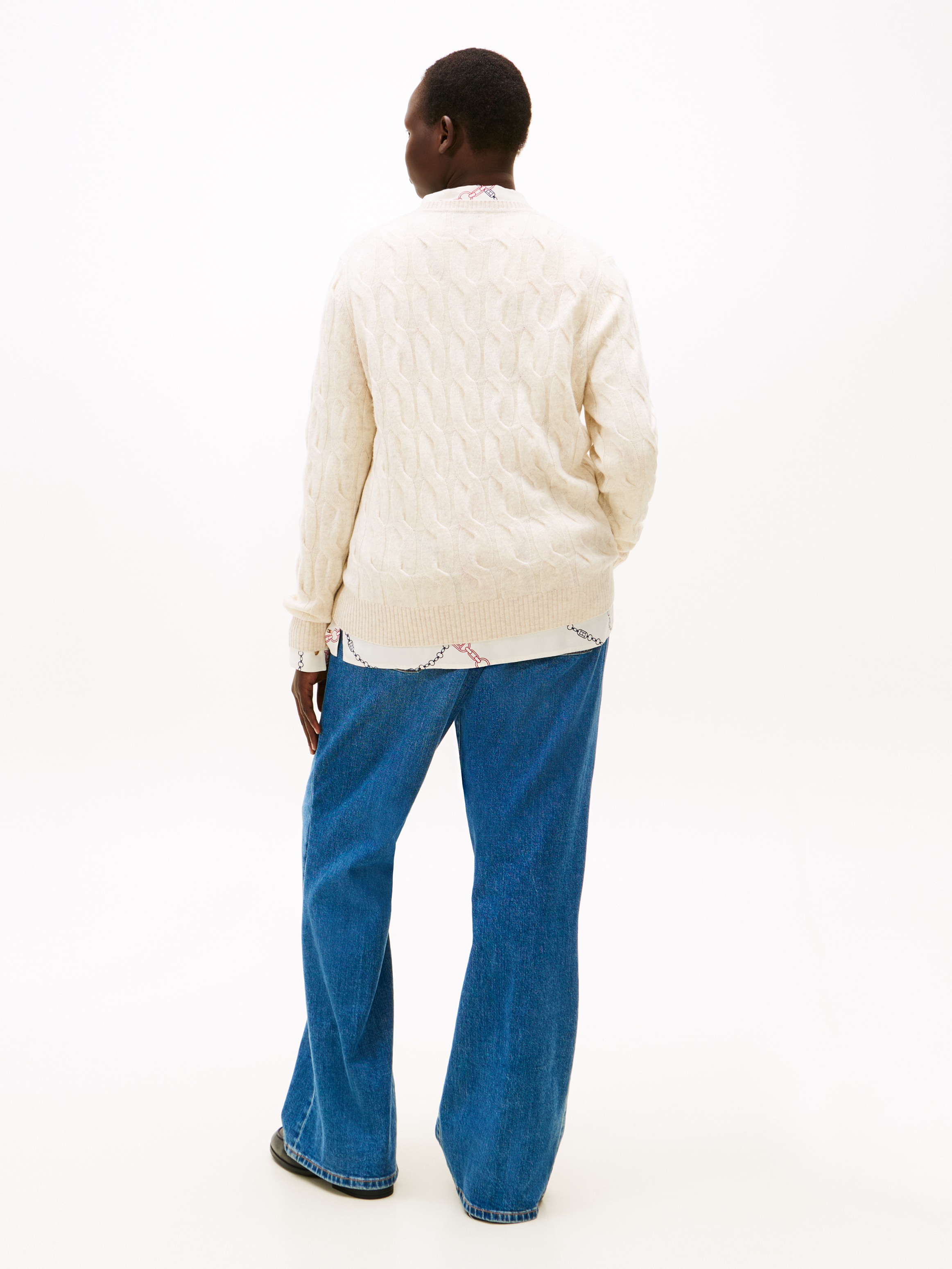 Tommy Hilfiger Curve Strickpullover »CRV SOFT WOOL CABLE C-NK LS SWT« in großen Größen, mit Zopfmuster, aus reiner Wolle