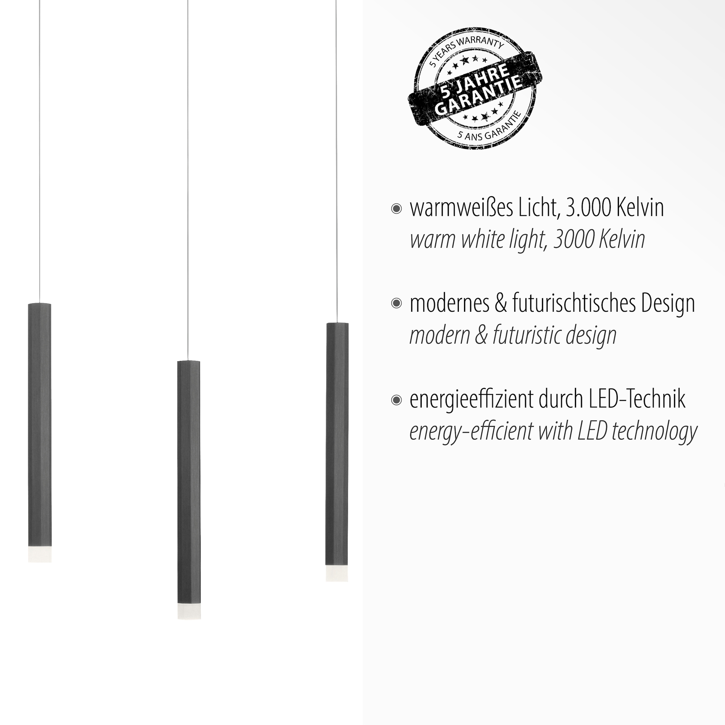 JUST LIGHT Pendelleuchte »BRUNO«, 5 flammig, Leuchtmittel LED-Board | LED fest integriert, LED