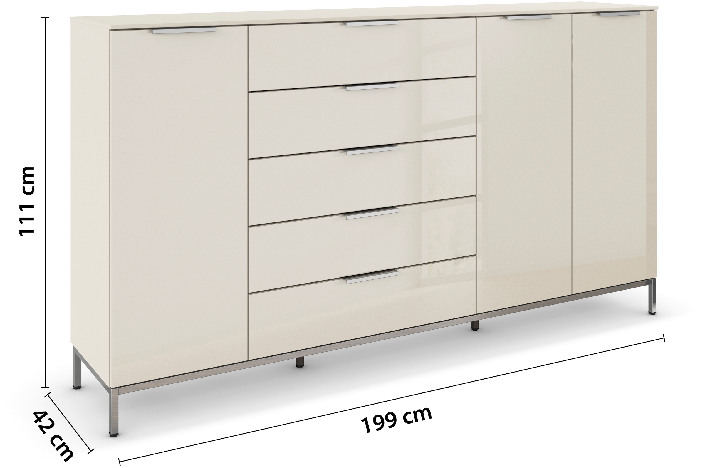 rauch Kombikommode »Kommode Türkommode Sideboard Kombikommode FLIPP mit Glasfront« Breite 200 cm mit 4 Einlegeböden,  3-türig mit 5 Schubladen und Soft-Close-Funktion sowie Glasfront