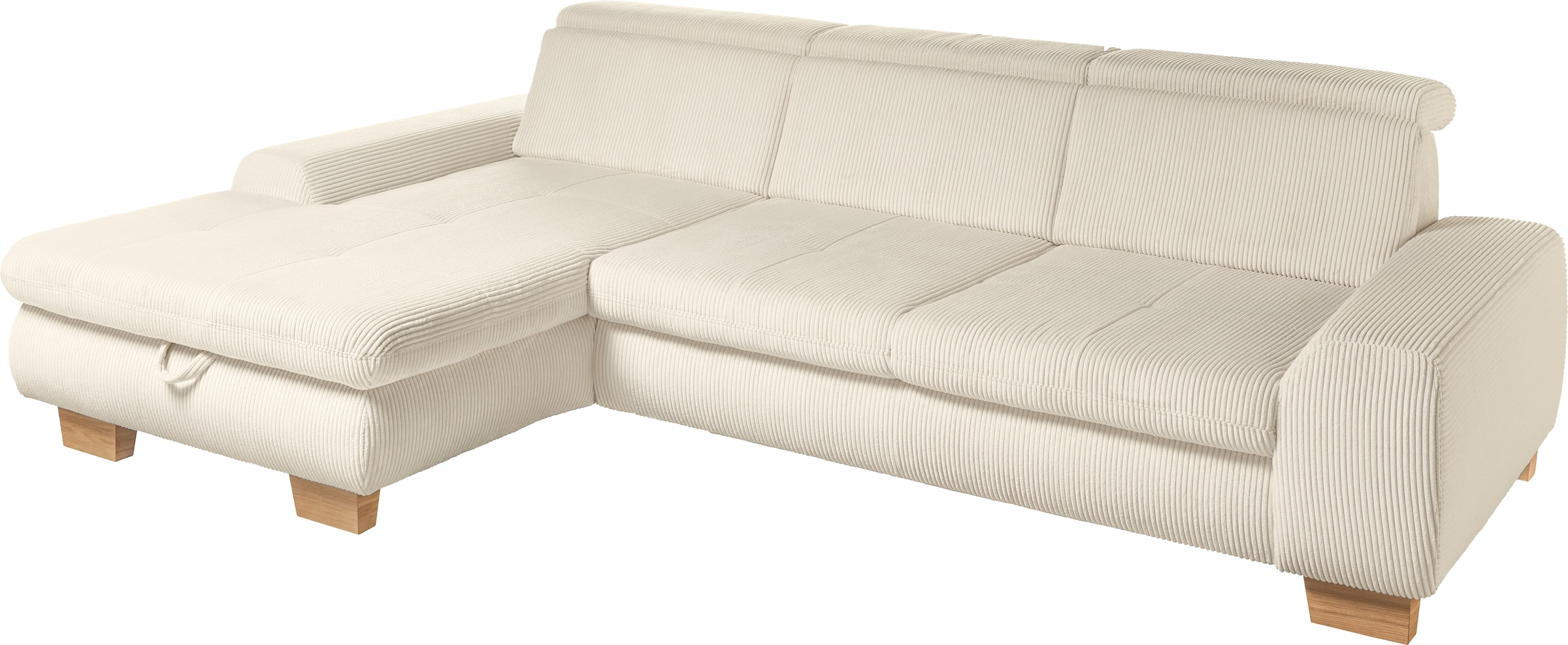 set one by Musterring Ecksofa »SO 3400 Sitzhöhe 47cm oder 49cm, Sitztiefe verstellbar, B/T: 307/195cm«, whlw. mit Funktion, Kaltschaum, in Cord, natur, Sitzhöhe 47