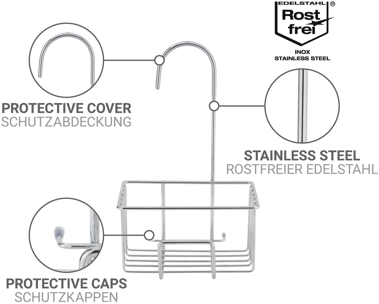 WENKO Duschablage »Milito« Dusch-Caddy zum Einhängen ohne Bohren, Ablage aus rostfreiem Edelstahl