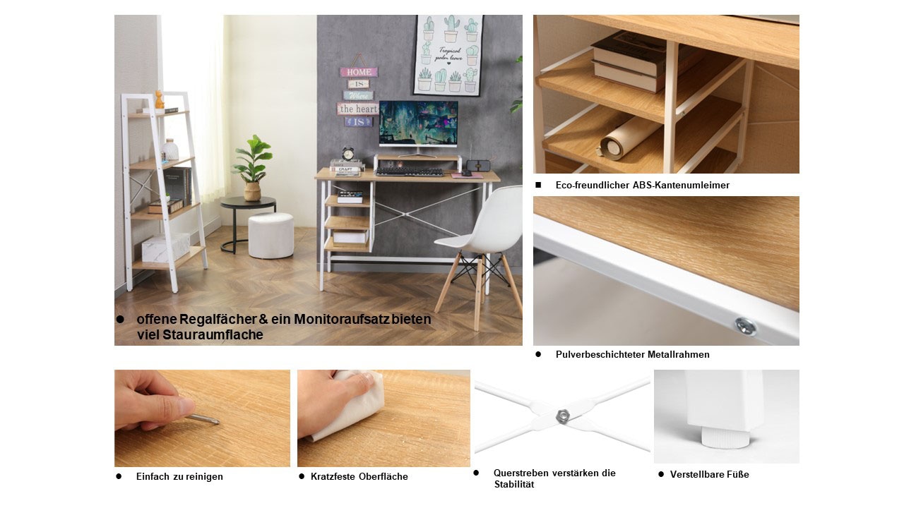 Home affaire Schreibtisch »COWELL«, Computertisch, 3 Ablagefächer, stabiles Metallgestell, Breite 120 cm