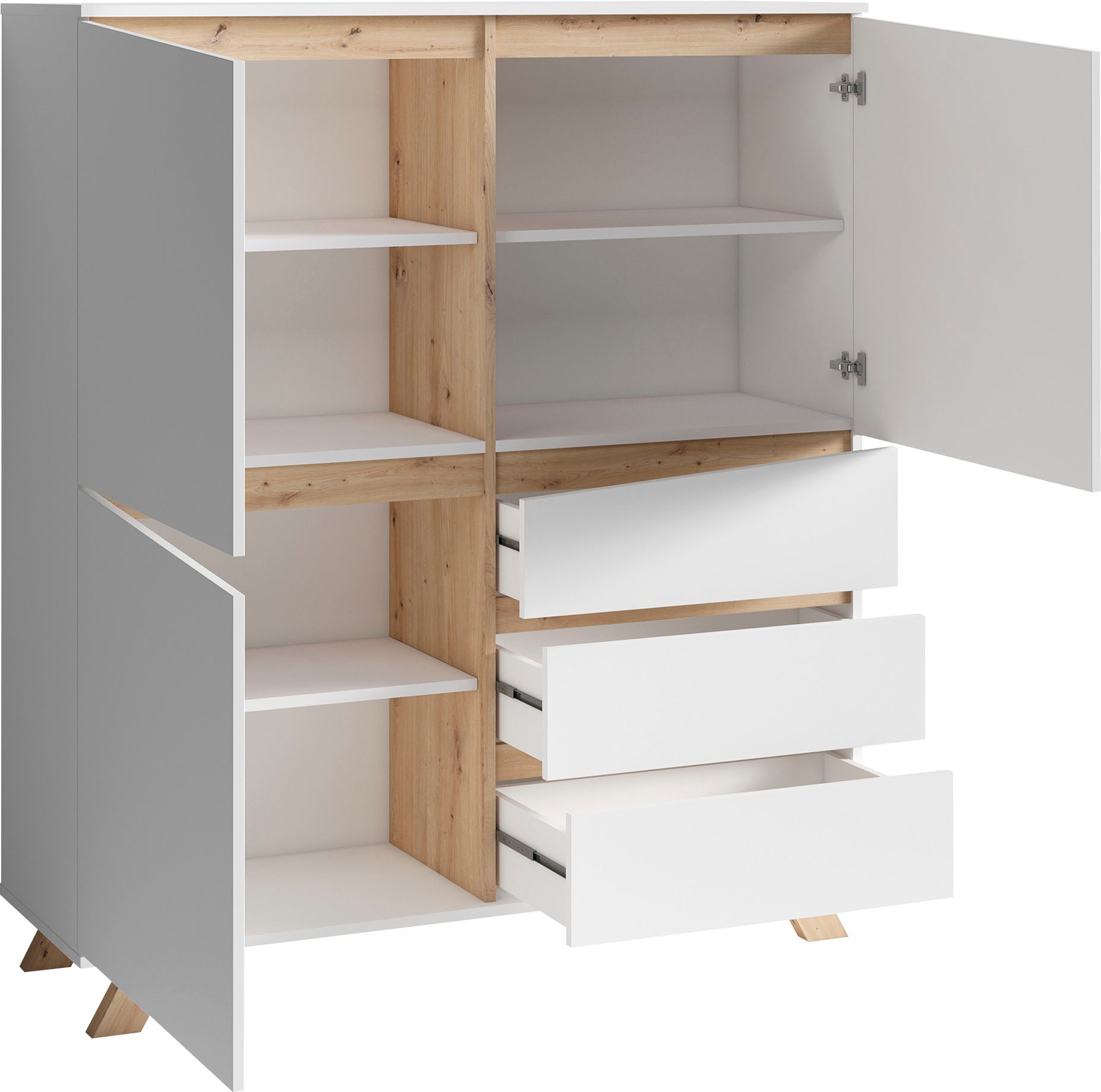 INOSIGN Highboard »Valentin«, 3 Schubkästen und 3 Türen, Breite 120cm in modernem Scandi - Design