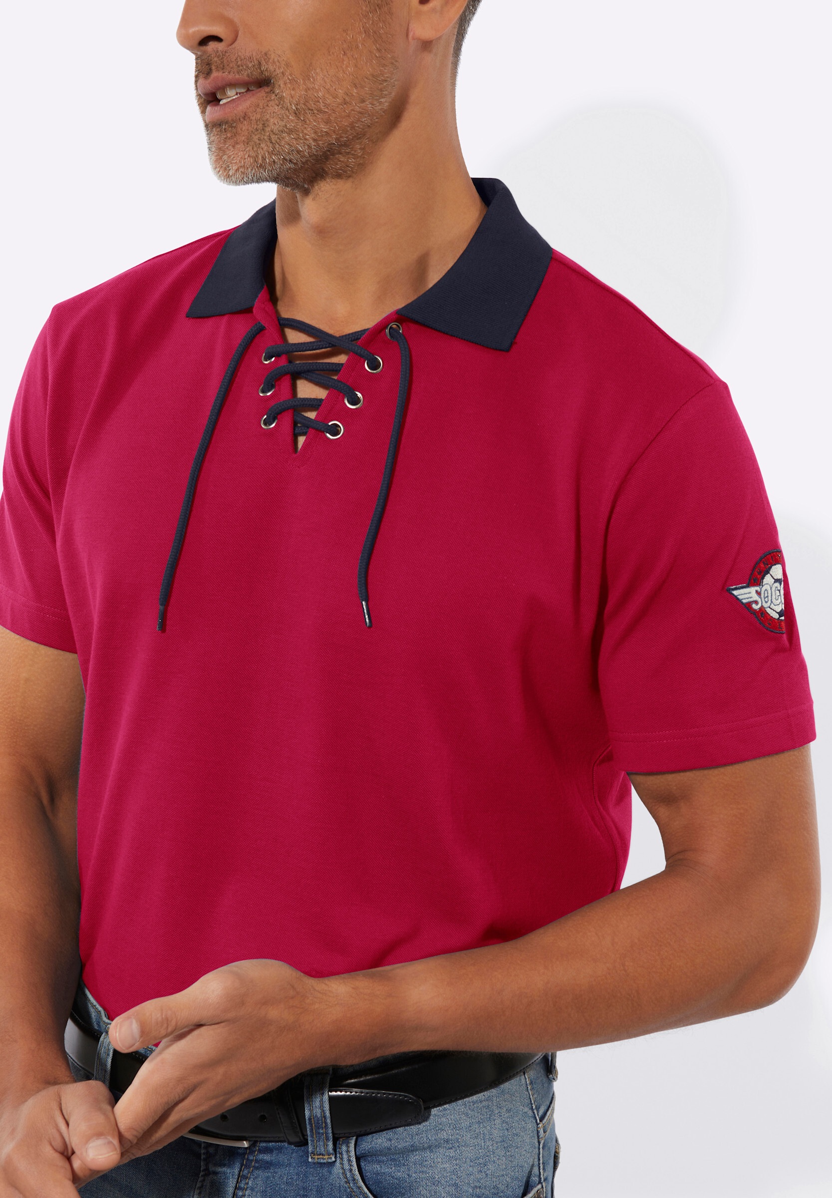 Sieh an! Poloshirt »Kurzarm-Poloshirt Poloshirt mit Schnürung am Ausschnitt«