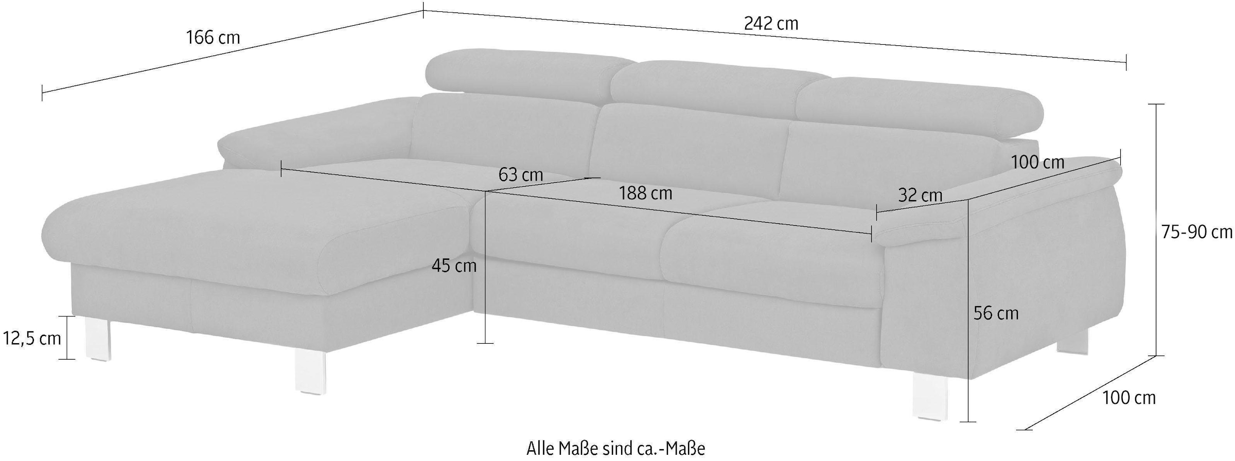 COTTA Polstergarnitur »Komaris«, (Set), bestehend aus Ecksofa und Hocker, mit Kopfteilverstellung