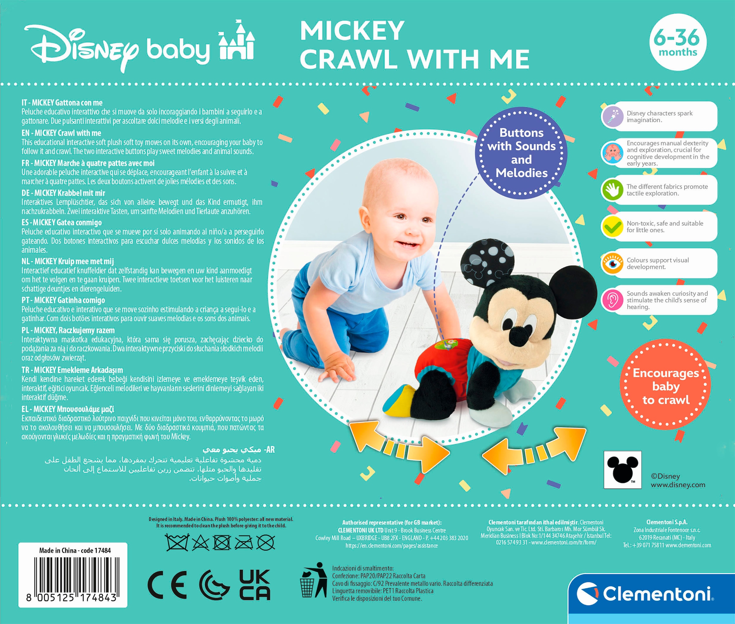 Clementoni® Plüschfigur »Disney Baby, Mickey - Krabbel mit mir« mit Sound