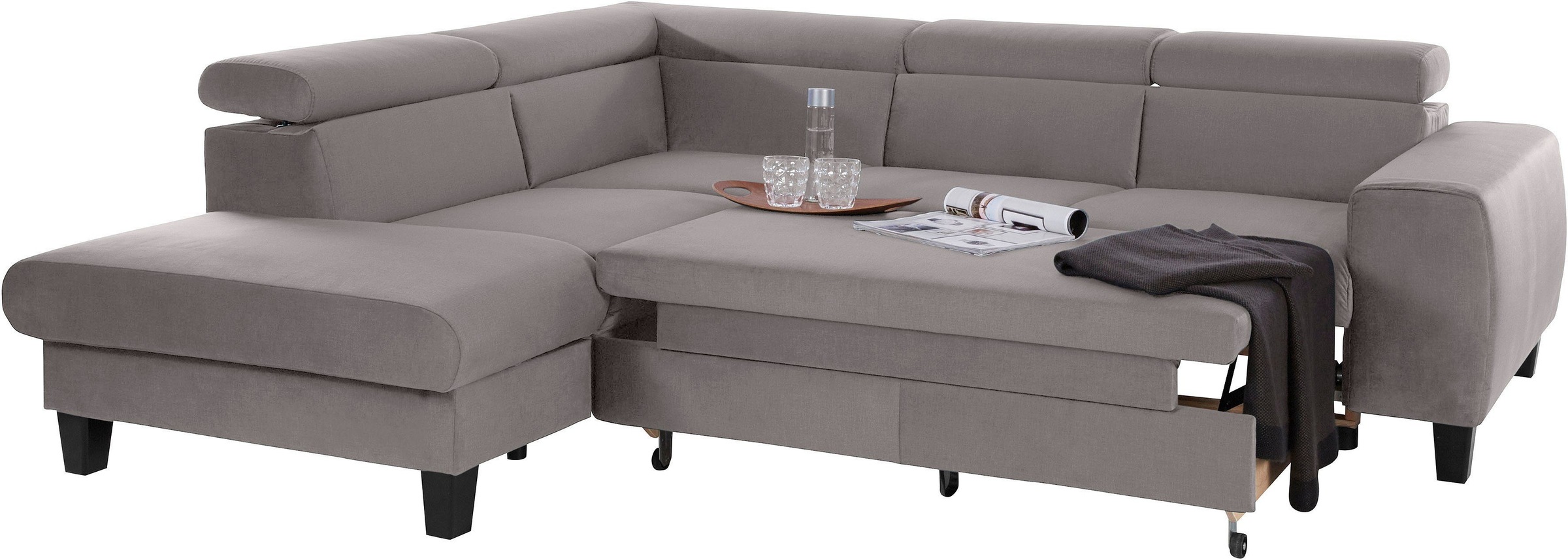 COTTA Polstergarnitur »Morven L-Form«, (Set), Set bestehend aus: Ecksofa mit Kopfteilverstellung & Hocker