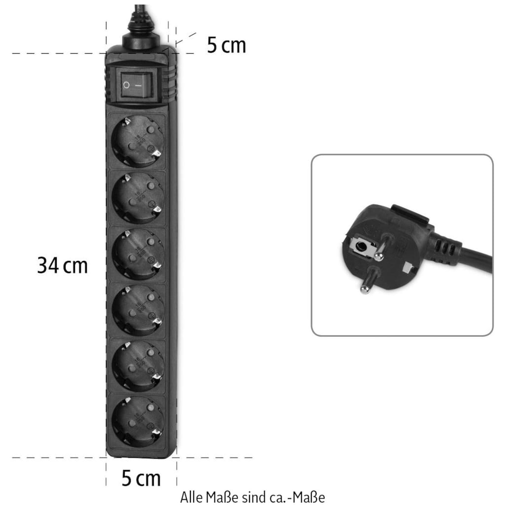 Hama Steckdosenleiste »Mehrfachsteckdosenleiste 6-fach mit Schalter, Kabellänge 1,4 m«, 6-fach, (Kabellänge 1,4 m)