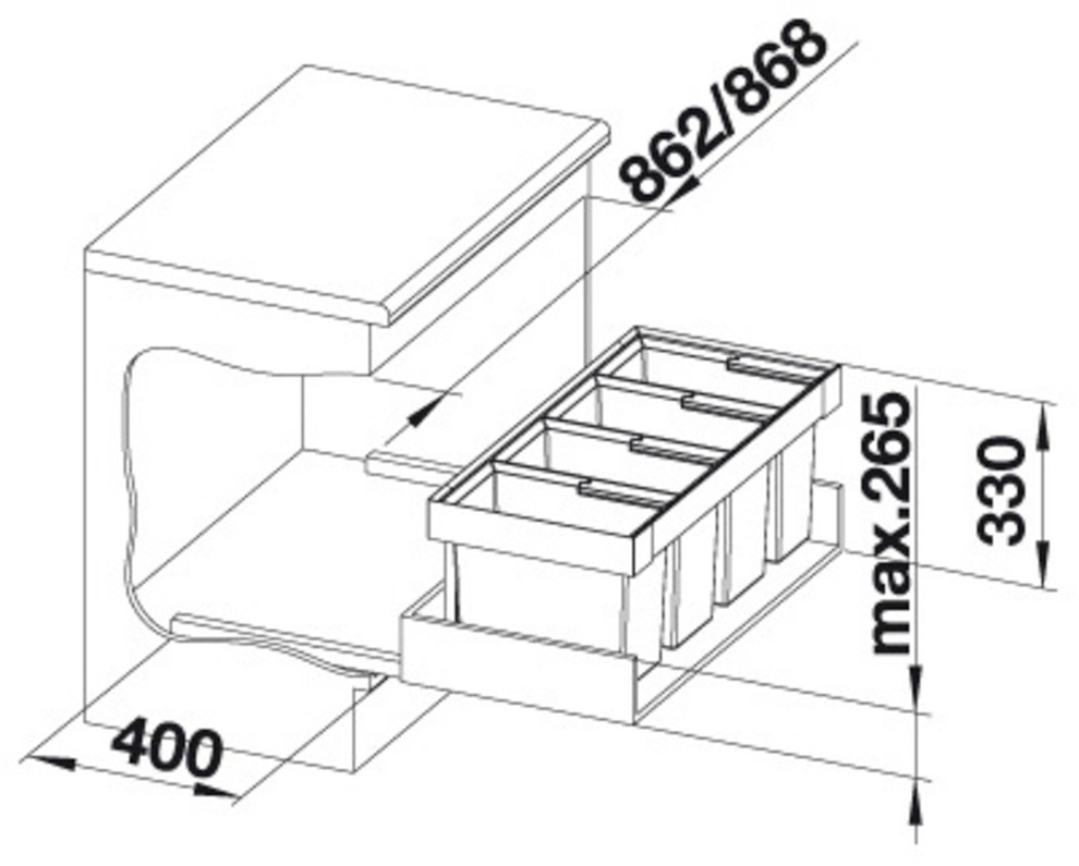 Blanco Mülltrennsystem »Flexon II 90/4«, 4 Behälter, Kunststoff, Stahlblech, 900 mm Untermass