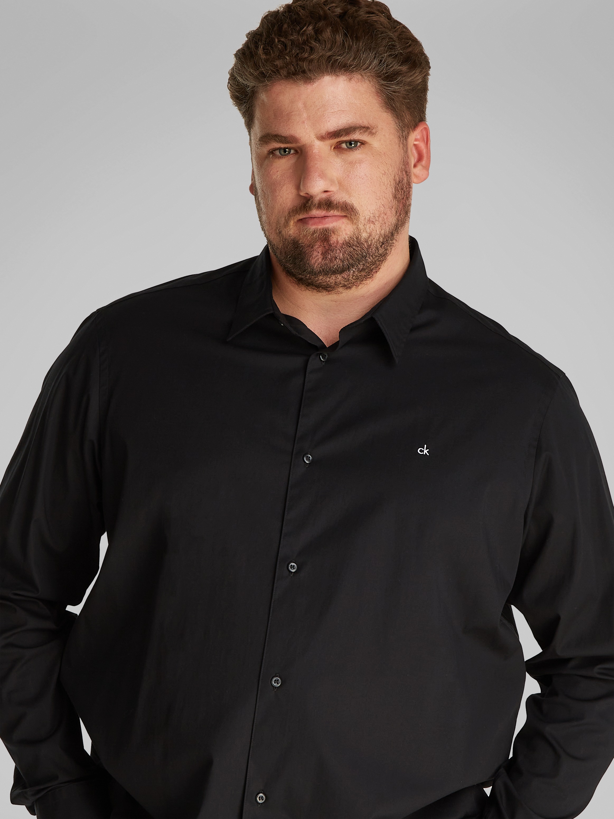 Calvin Klein Big&Tall Langarmhemd »BT_STRETCH POPLIN SLIM SHIRT«, in großen Größen mit durchgehender Knopfleiste
