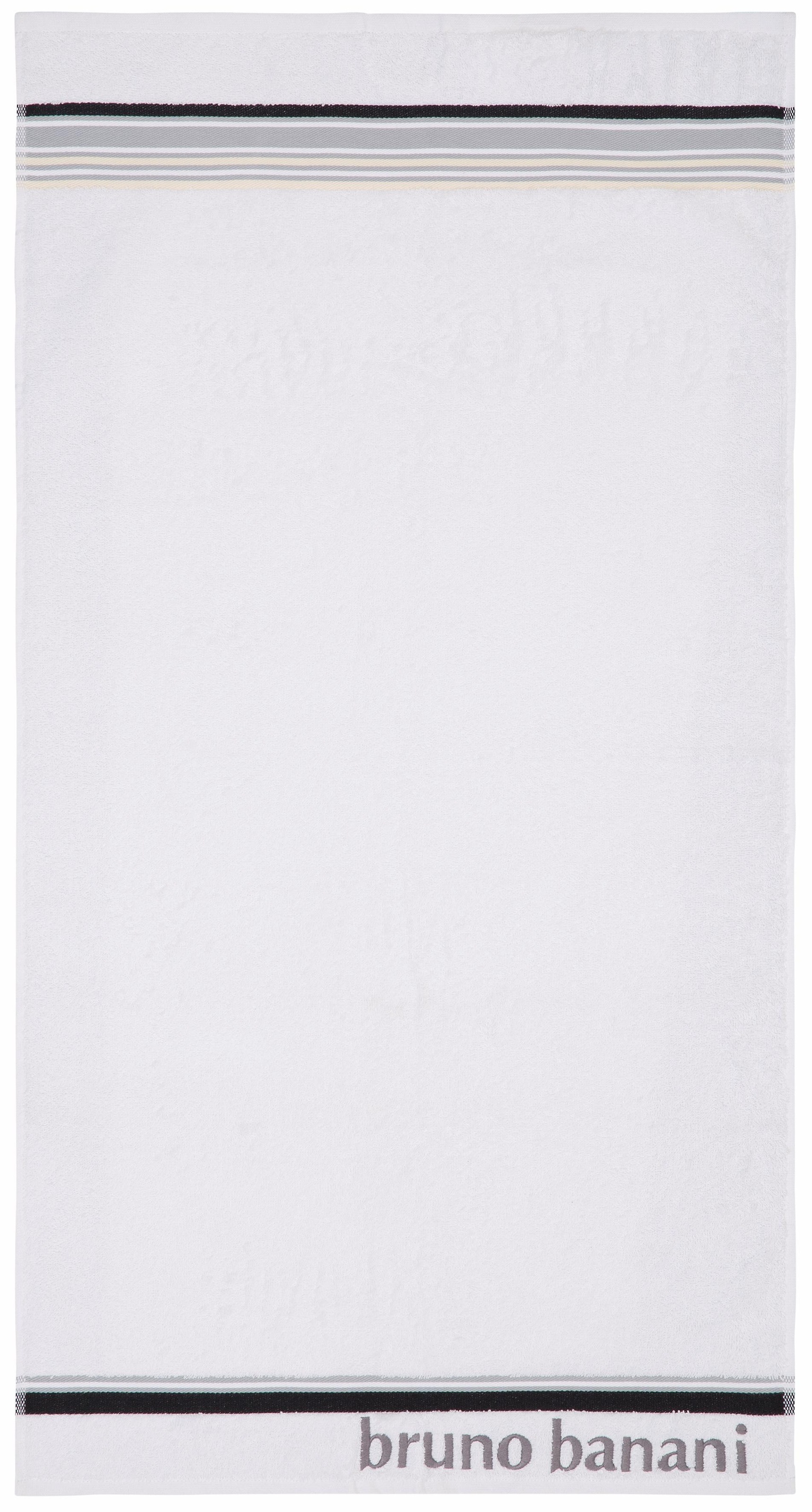 Bruno Banani Handtuch Set »Maja«, (Set, 7 St., 1 Duschtuch 70 x 140 cm-2 Handtücher 50 x 100 cm-2 Gästetücher 30 x 50 cm-2 Waschhandschuhe 16 x 21 cm), mit Bordüre und Markenlogo, 7 teiliges Handtücher Set, 100% Baumwolle