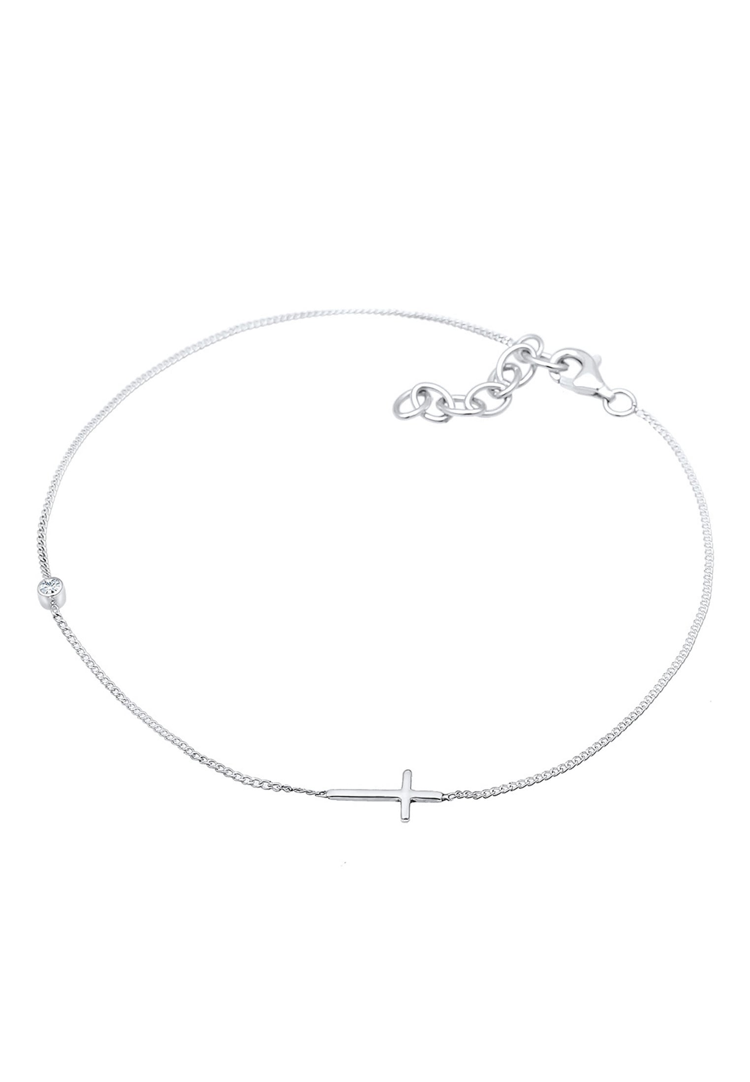 Elli Fußkette »Fußschmuck Kreuz Solitär Kristalle 925 Silber«